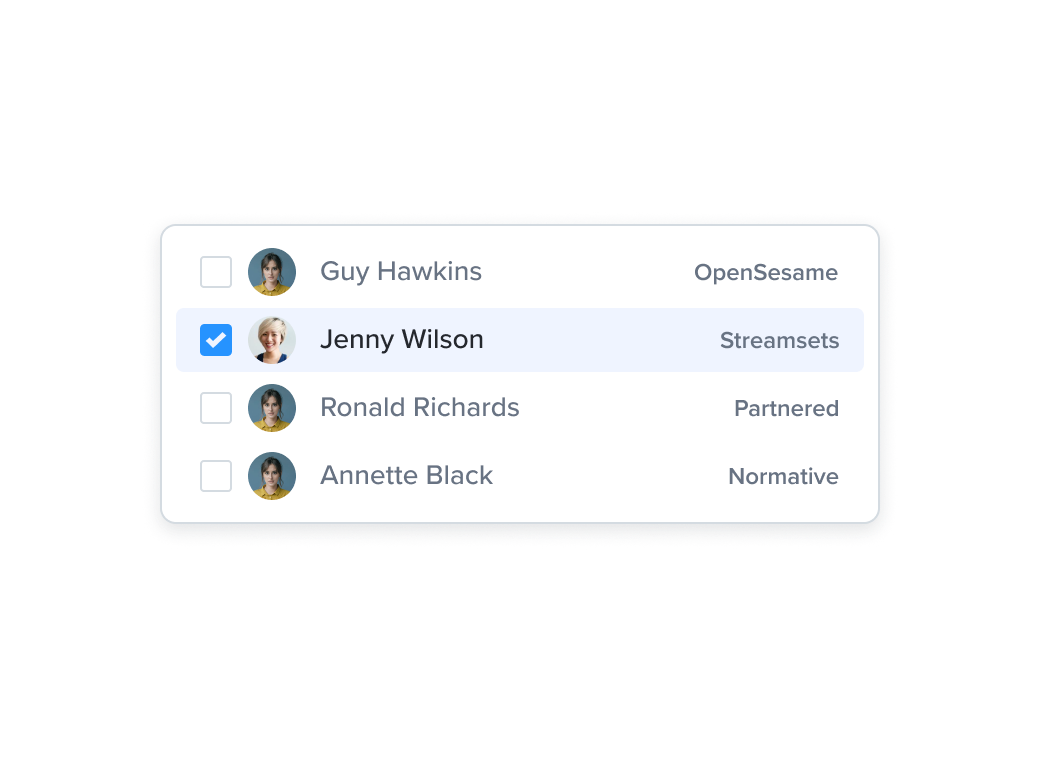 Work independently from each other. Selecting one checkbox shouldn’t change the selection status of another checkbox in the list.