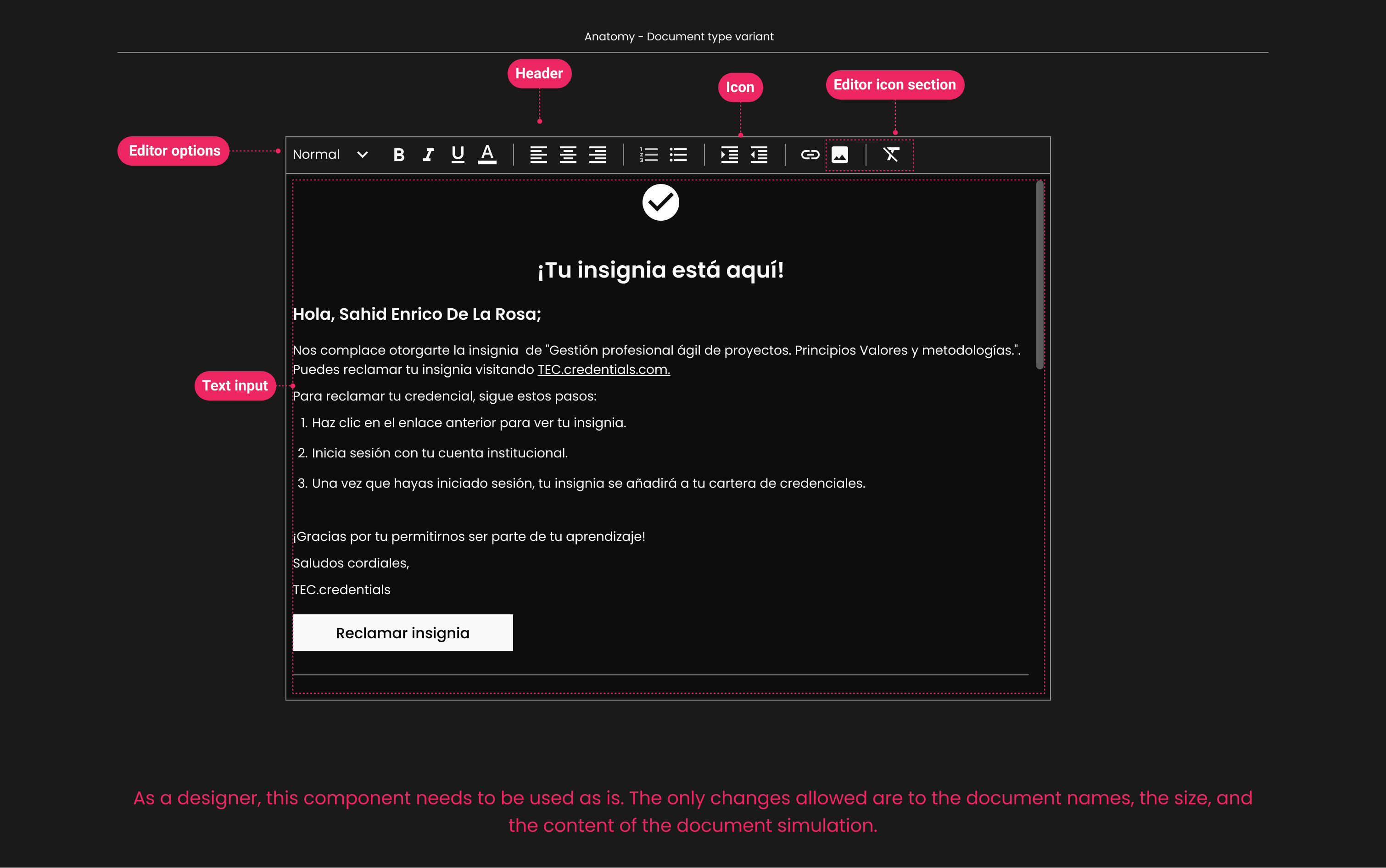 Descripción general | Text editor | Made with Supernova