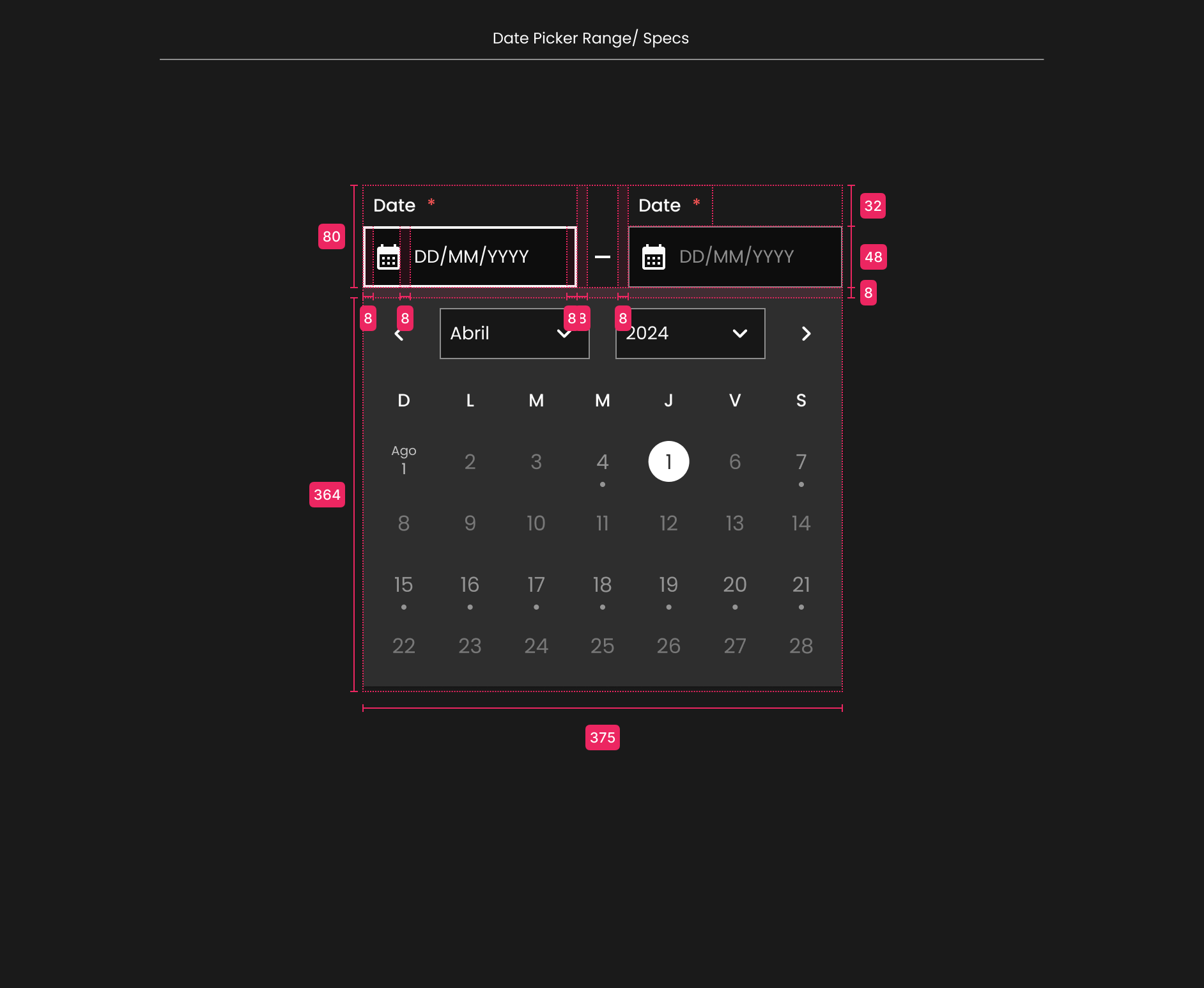 Descripción general | Date picker range | Made with Supernova