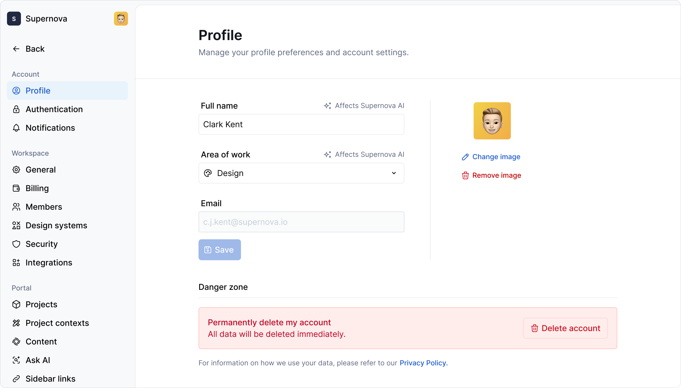 Account settings / Profile