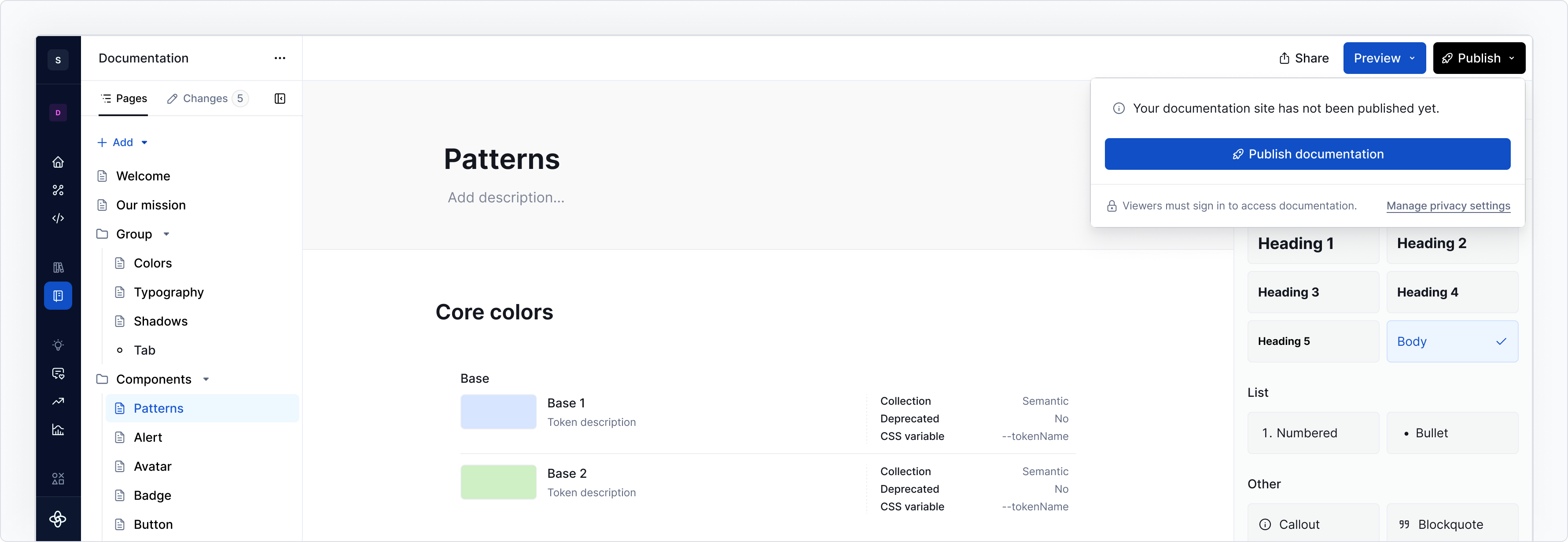Published documentation
