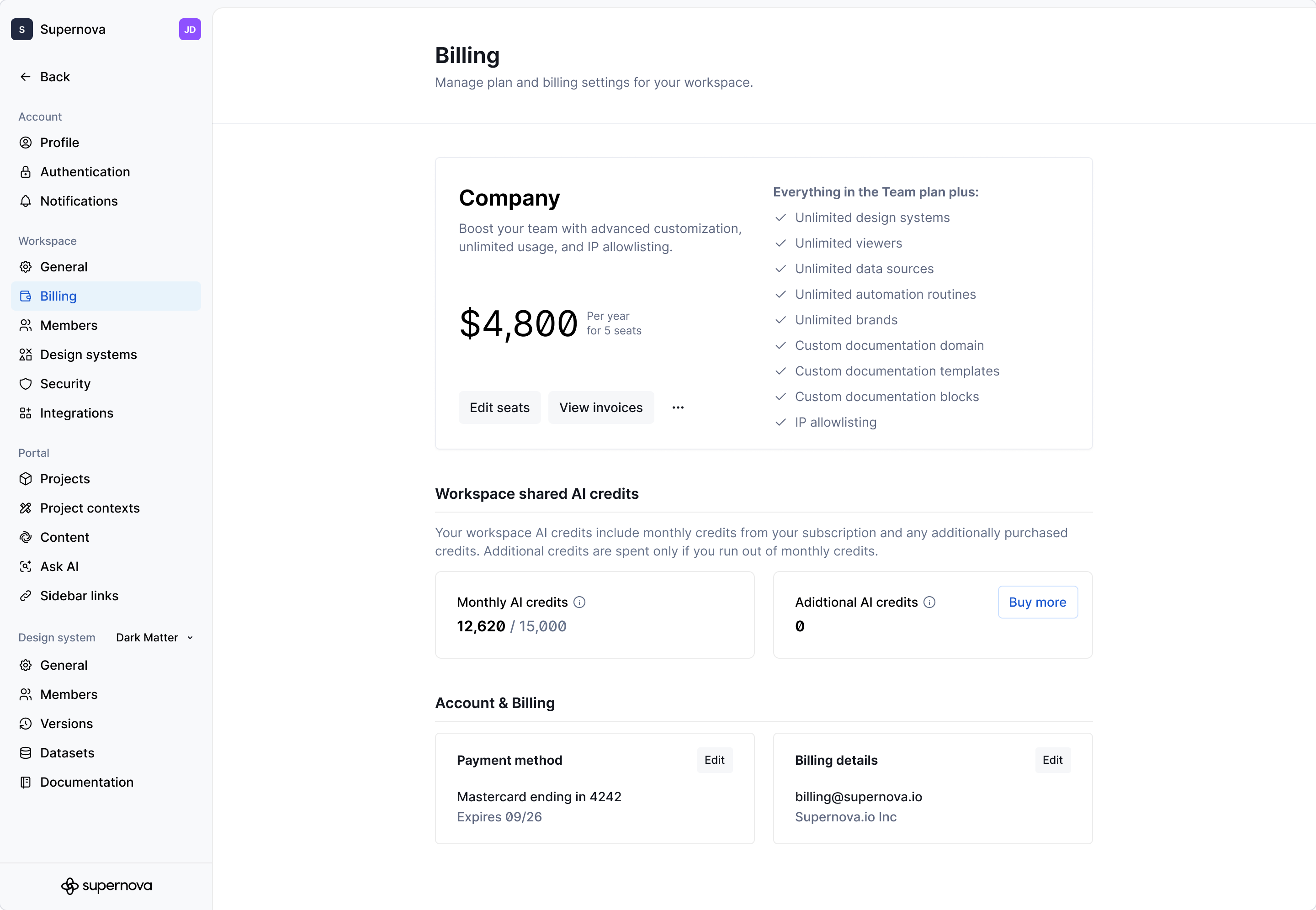 WS Settings / Billing AI