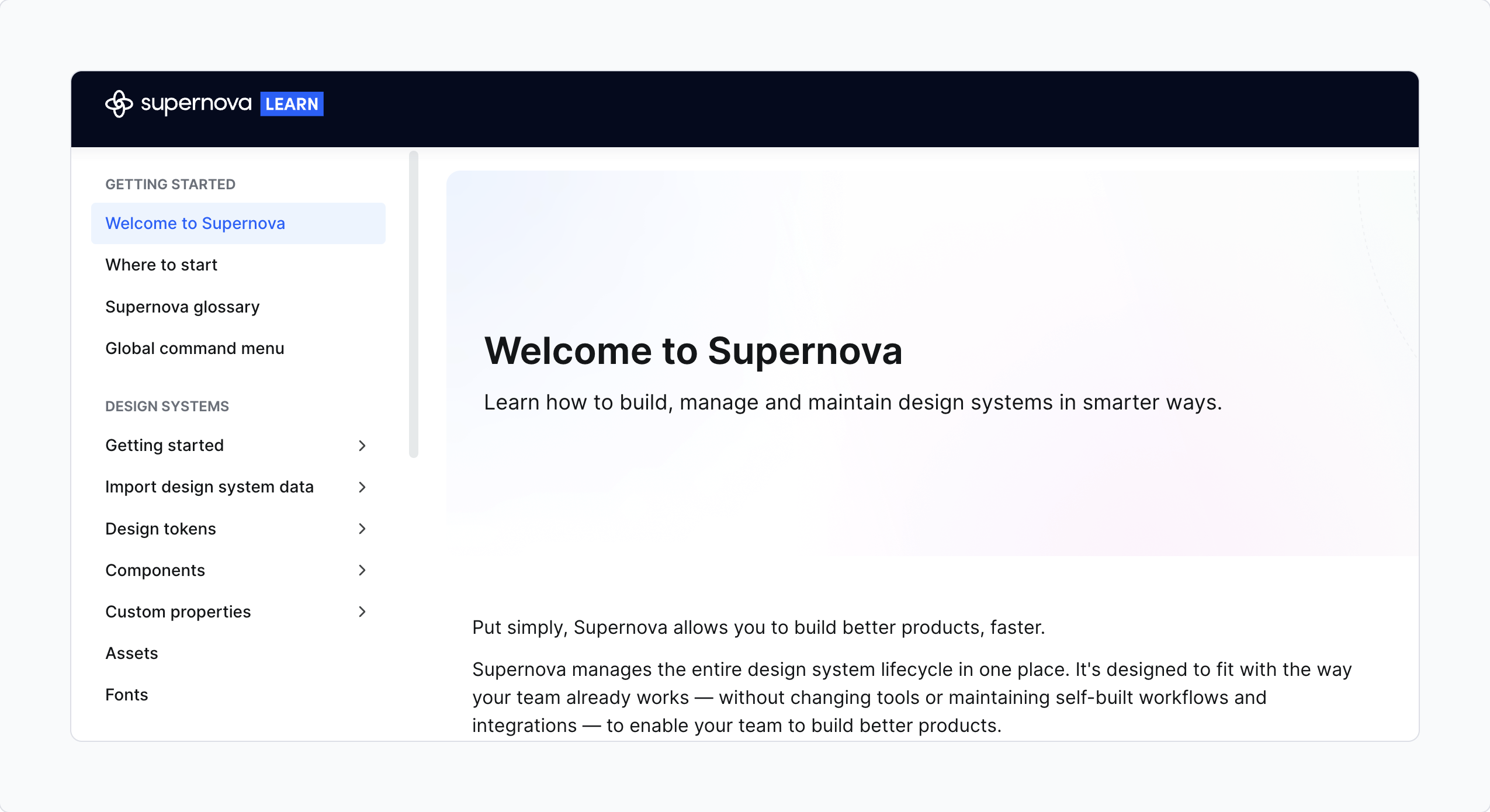How side only navigation appears in published documentation site.