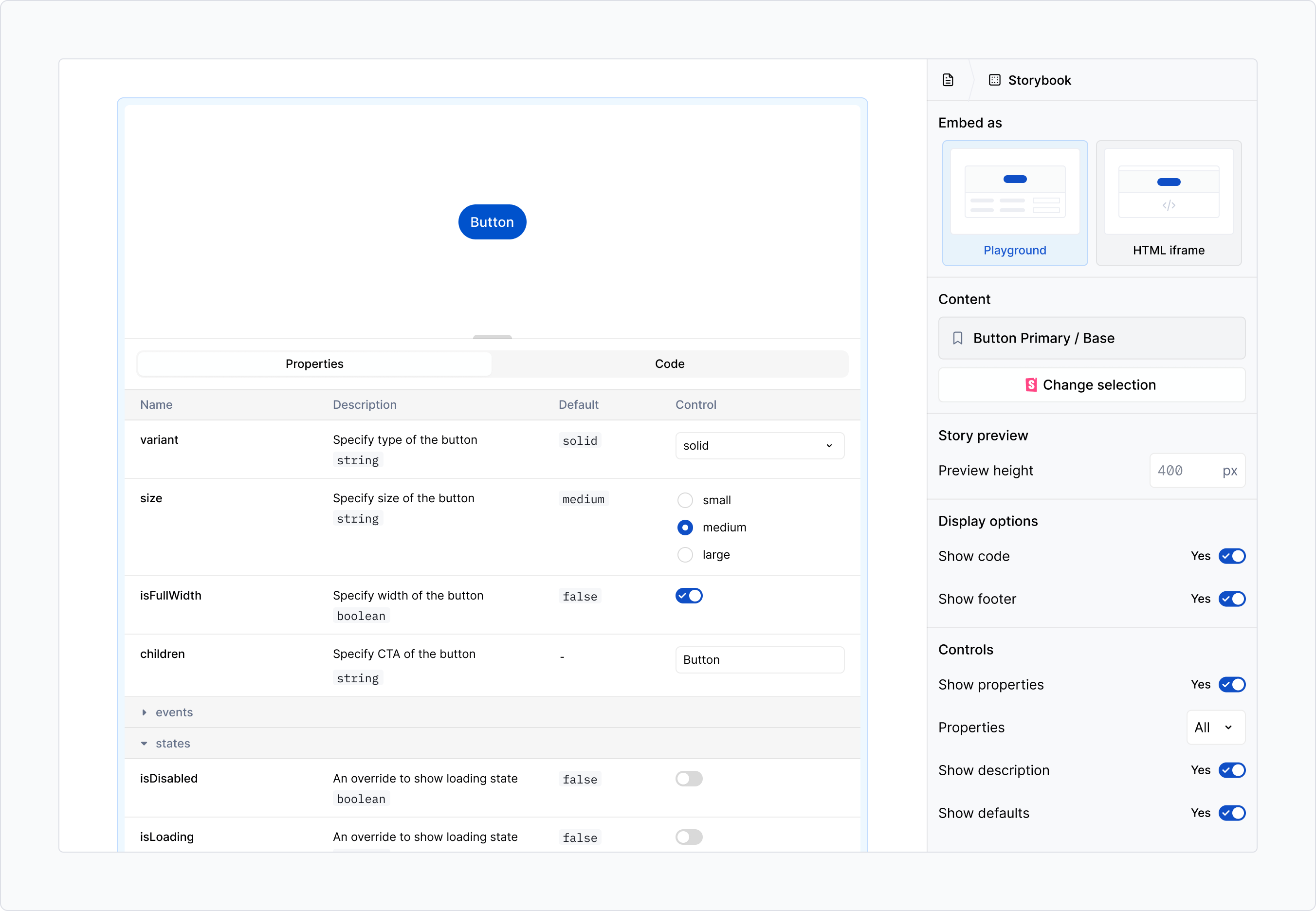 Embedding as an interactive playground provides a more customizable experience.