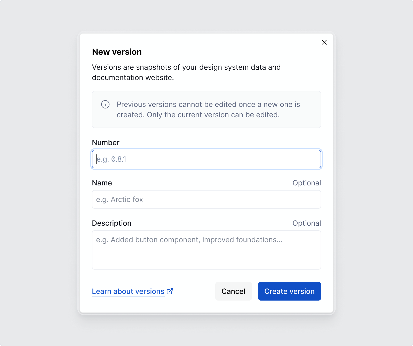 Create a new version of your design system.
