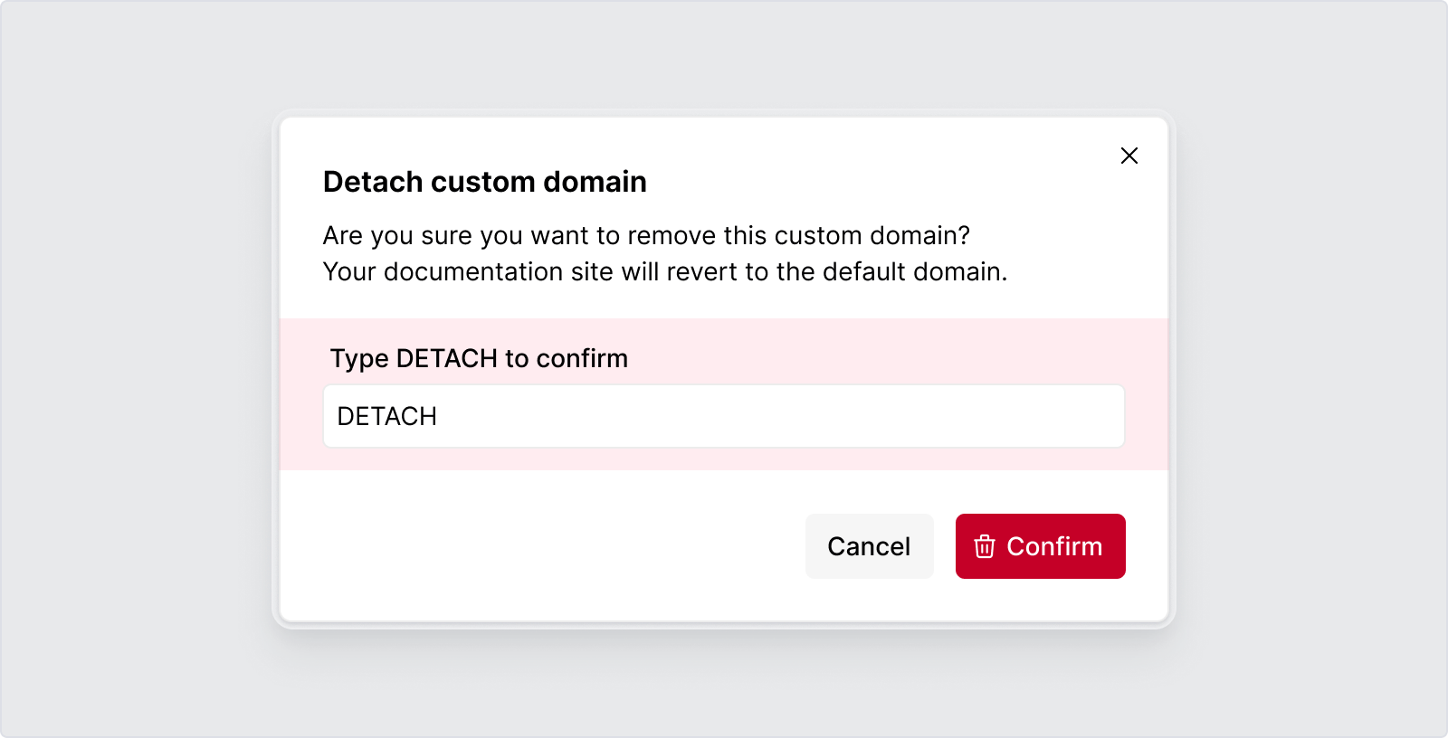Detaching a custom domain.