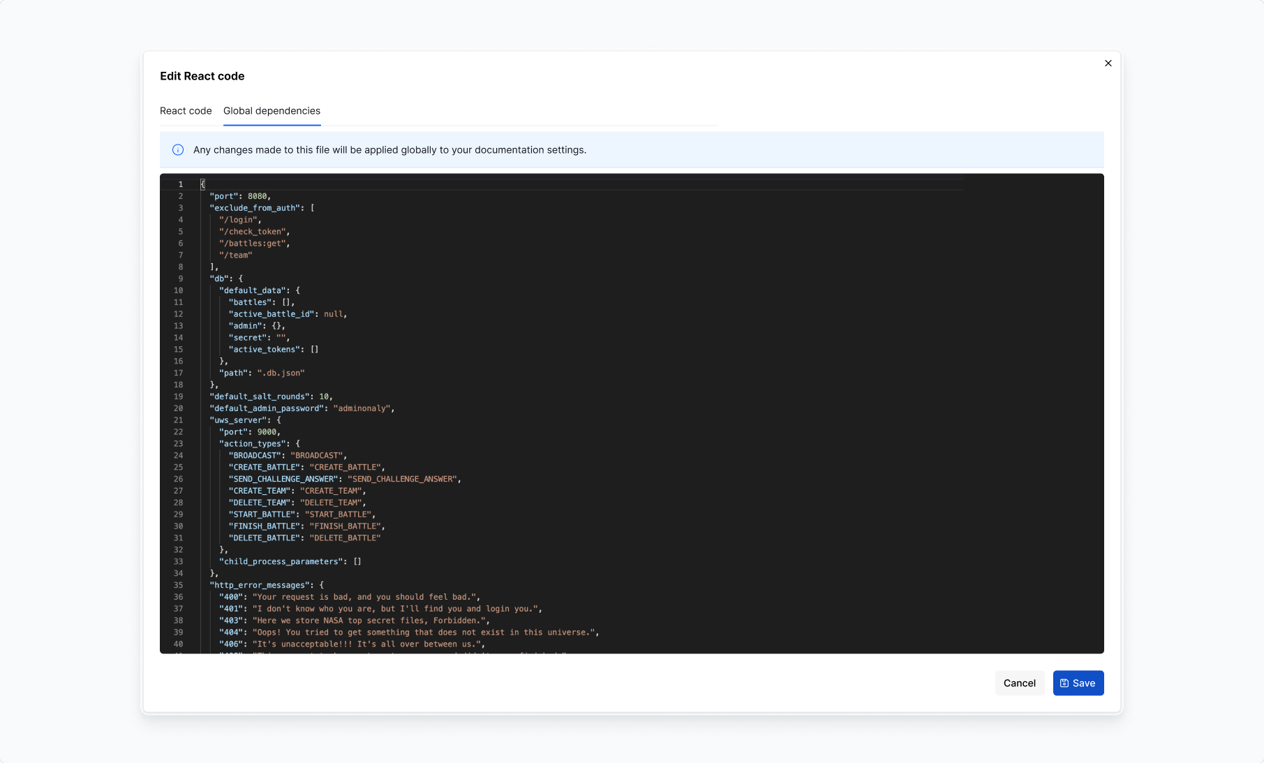 React code - Edit global dependencies