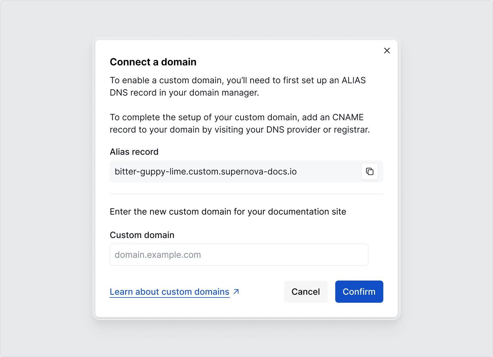 Custom domain - dialog