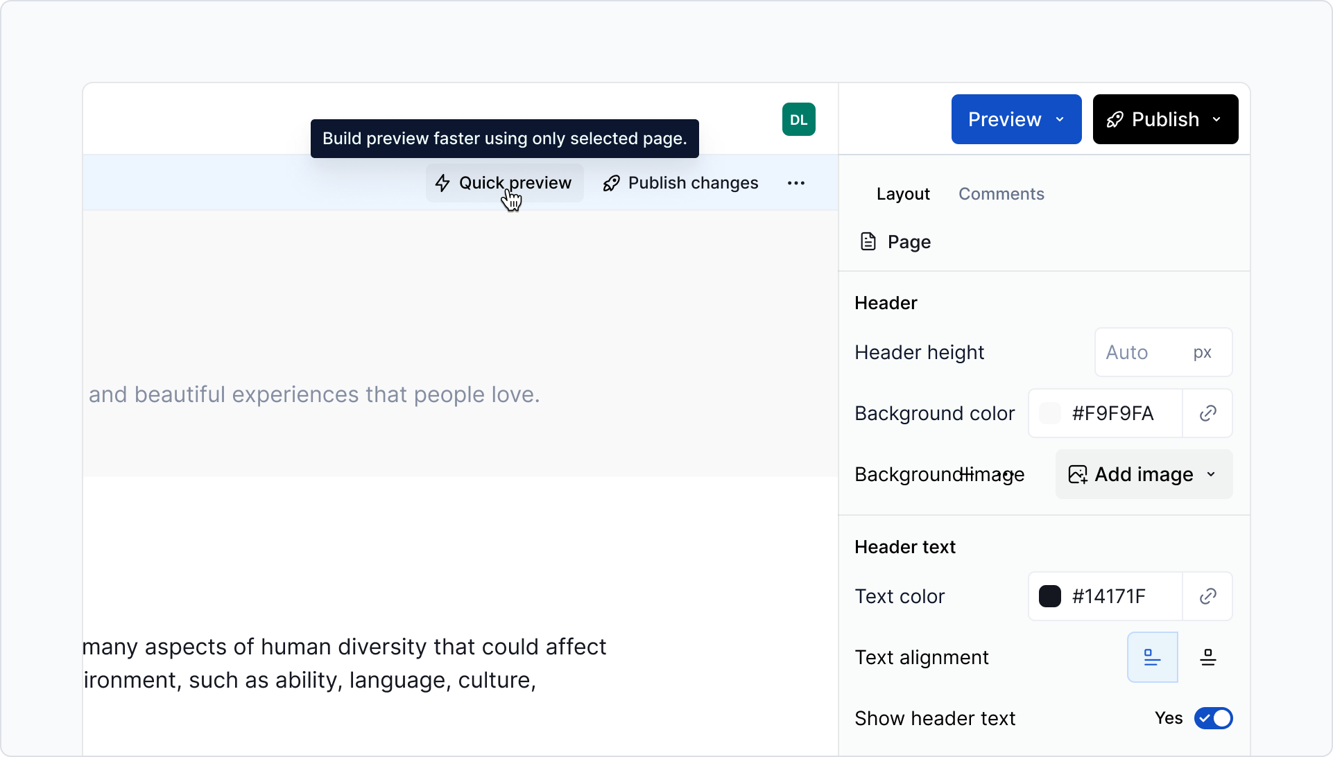Preview Functionality Quick preview | Made with Supernova