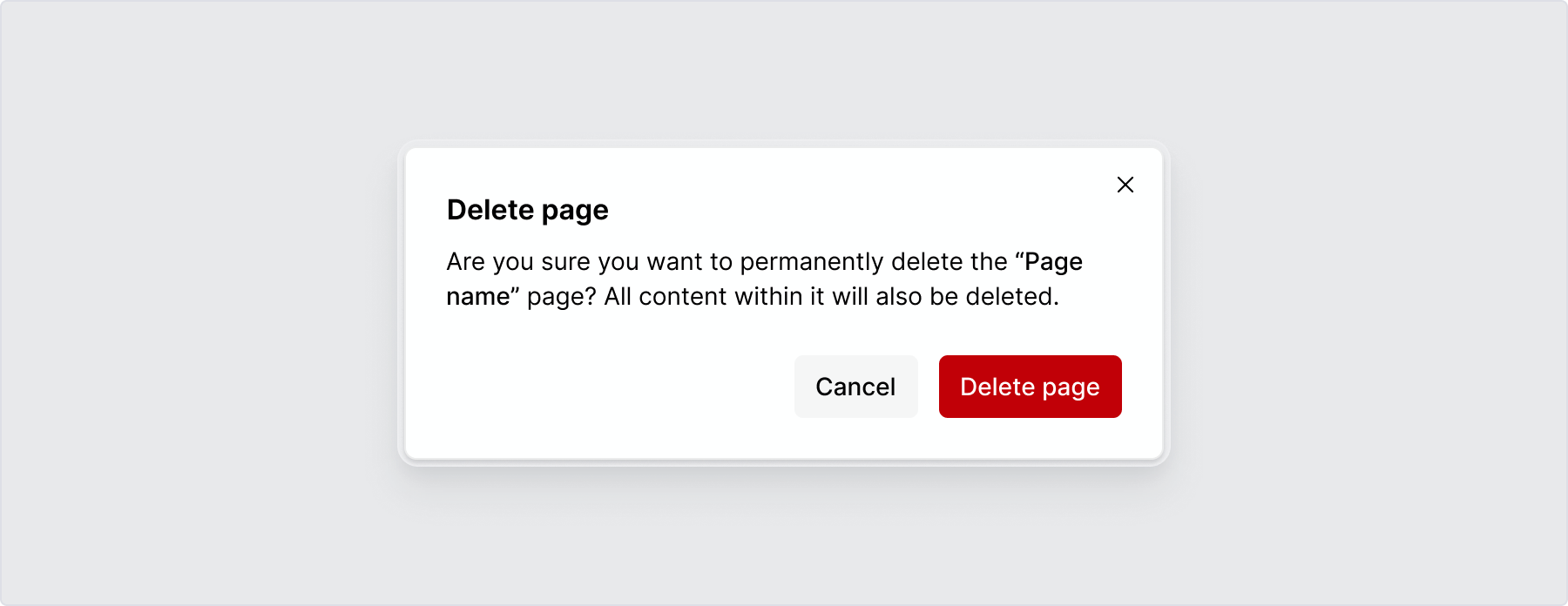 Delete page dialog