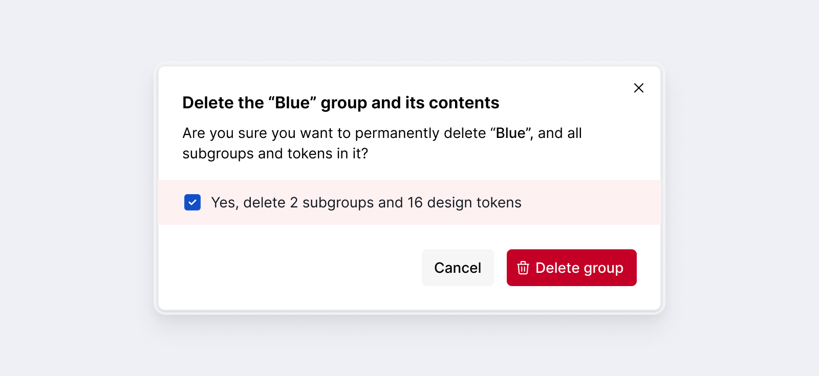 Token groups: Delete group