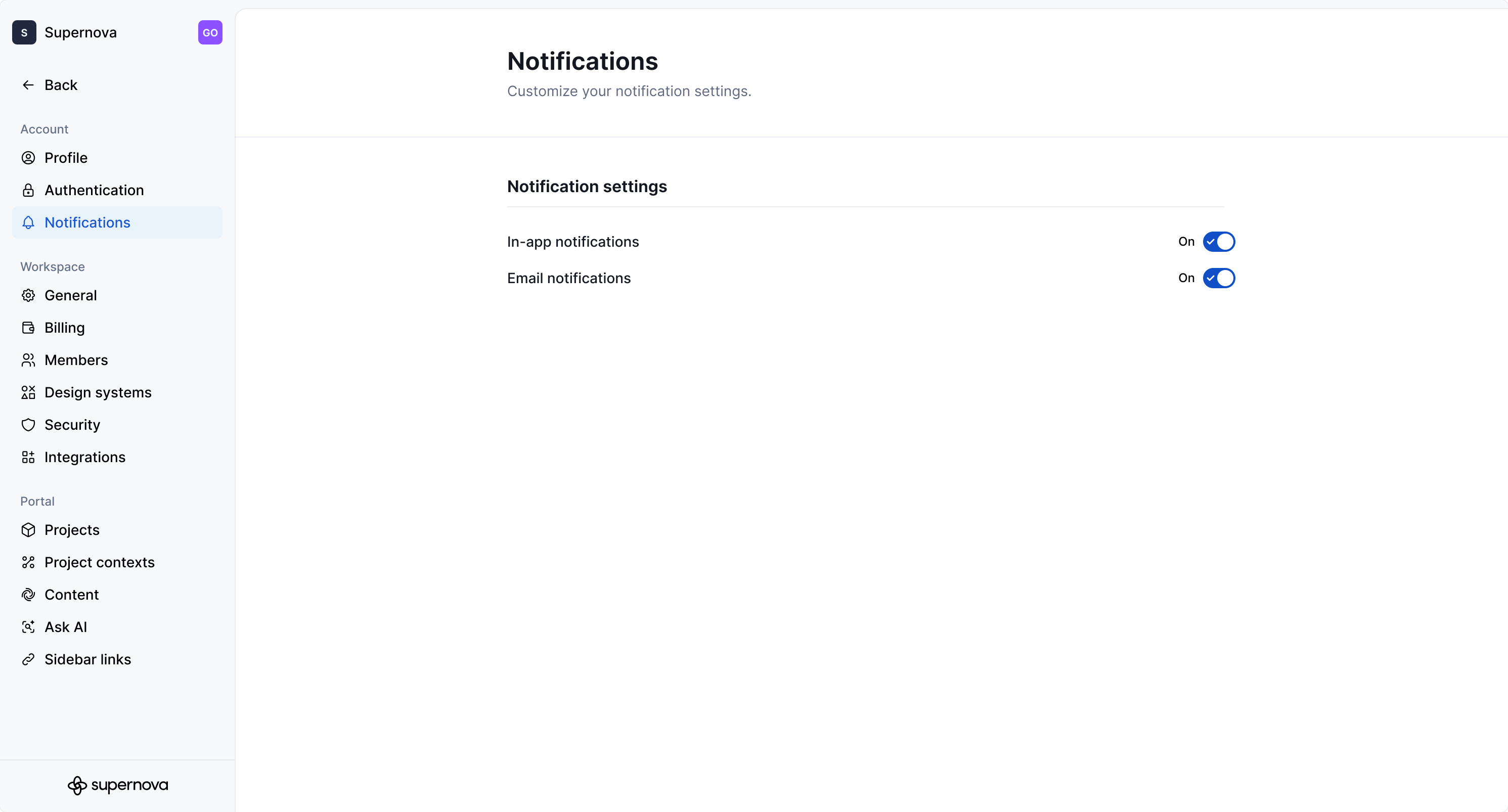 Notifications - Main settings 
