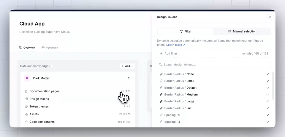 Filter only the design system data that you want your AI agents to work with. 