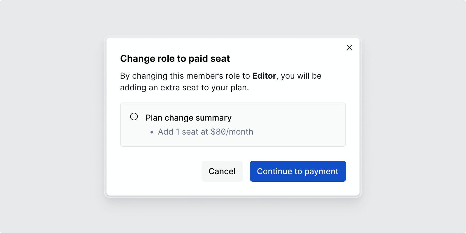 Team Settings / Change to paid seat