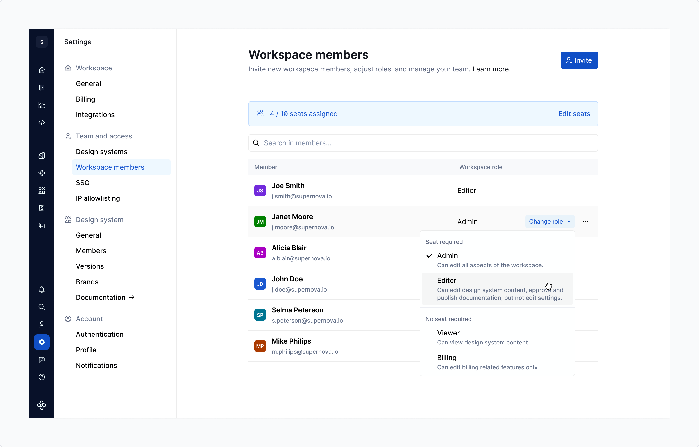 Team Settings / Workspace members