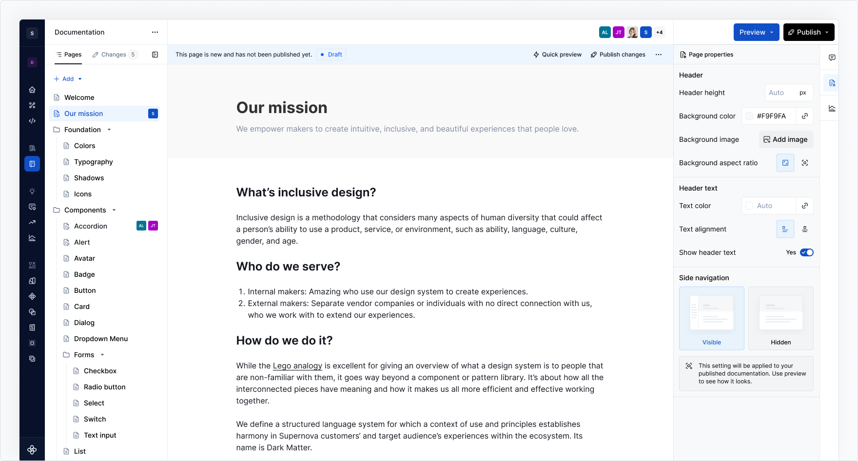 Adding a new page creates a draft