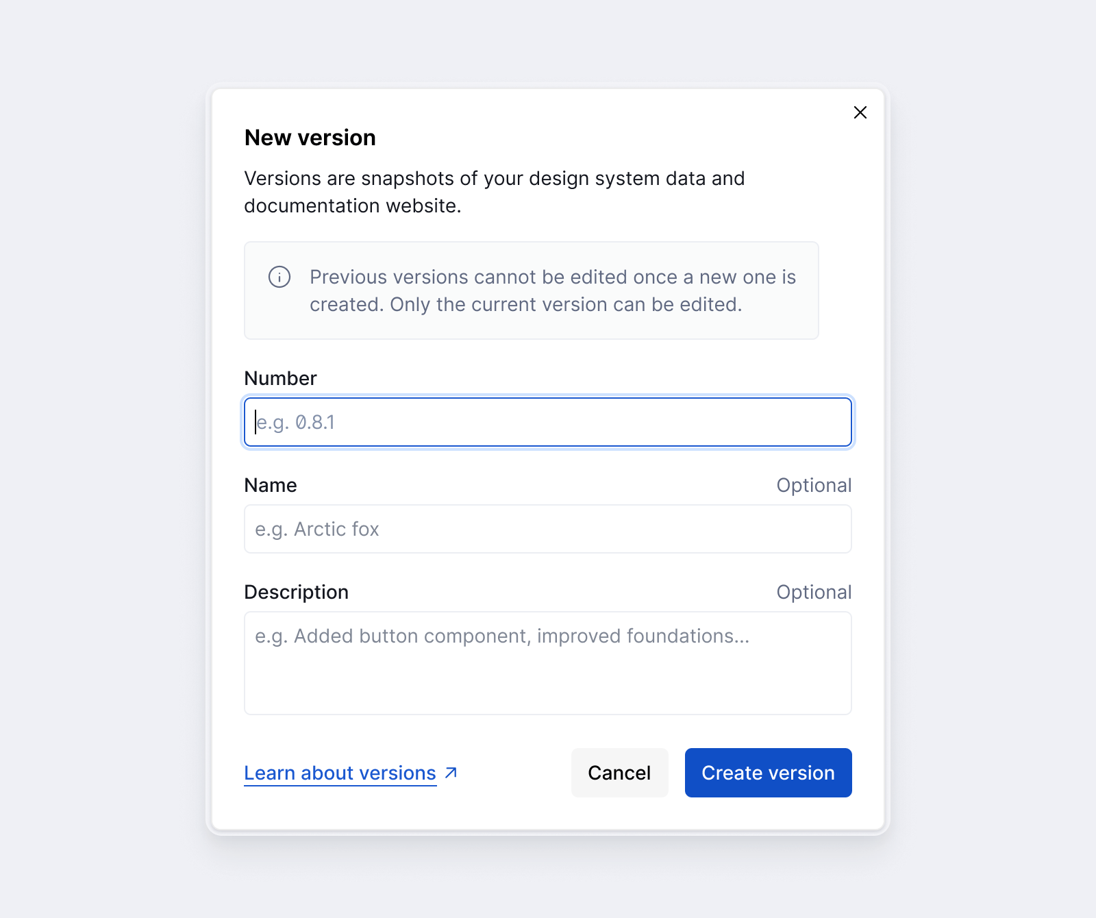 New version dialog