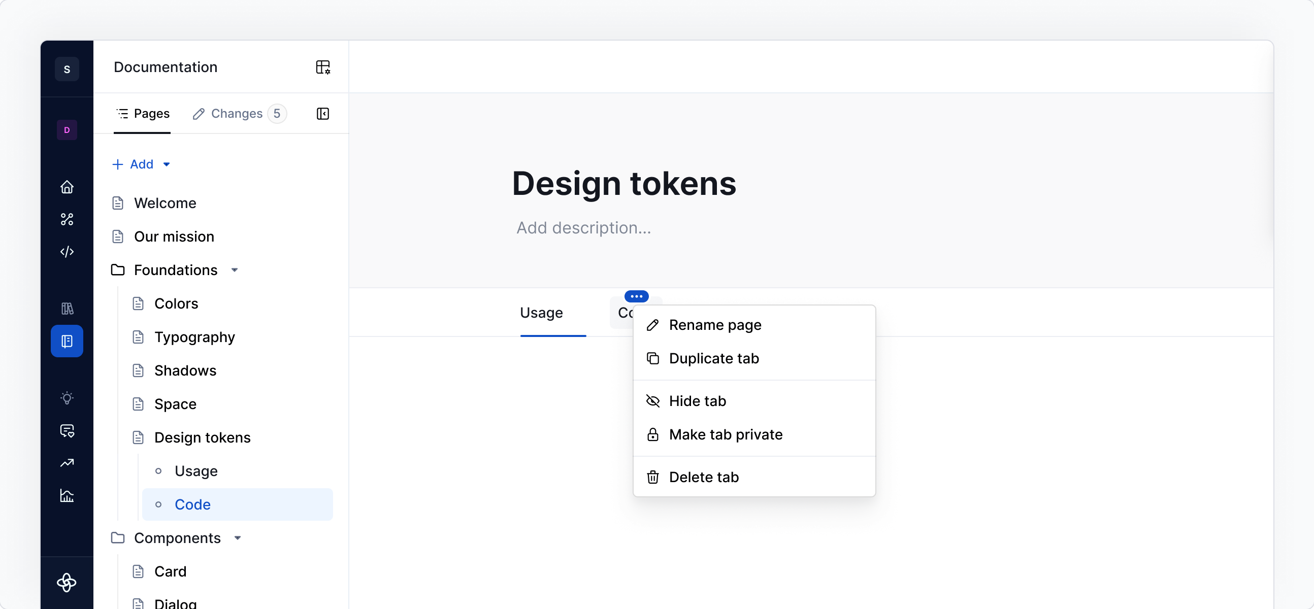 Tabbed pages / Context menu