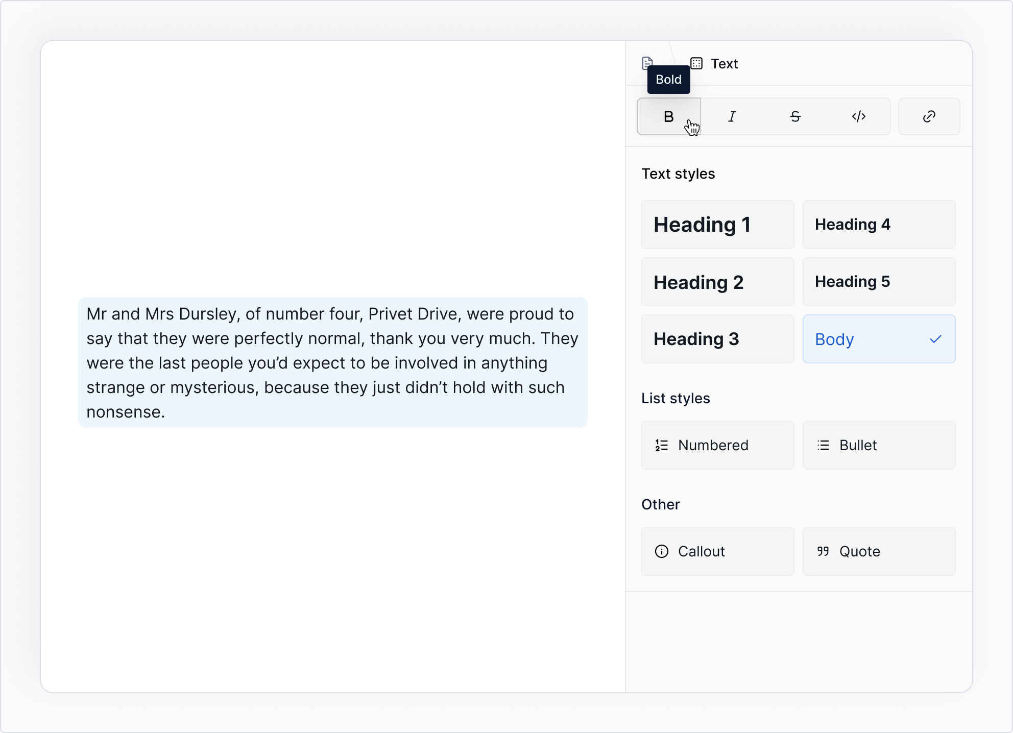 Rich text editor