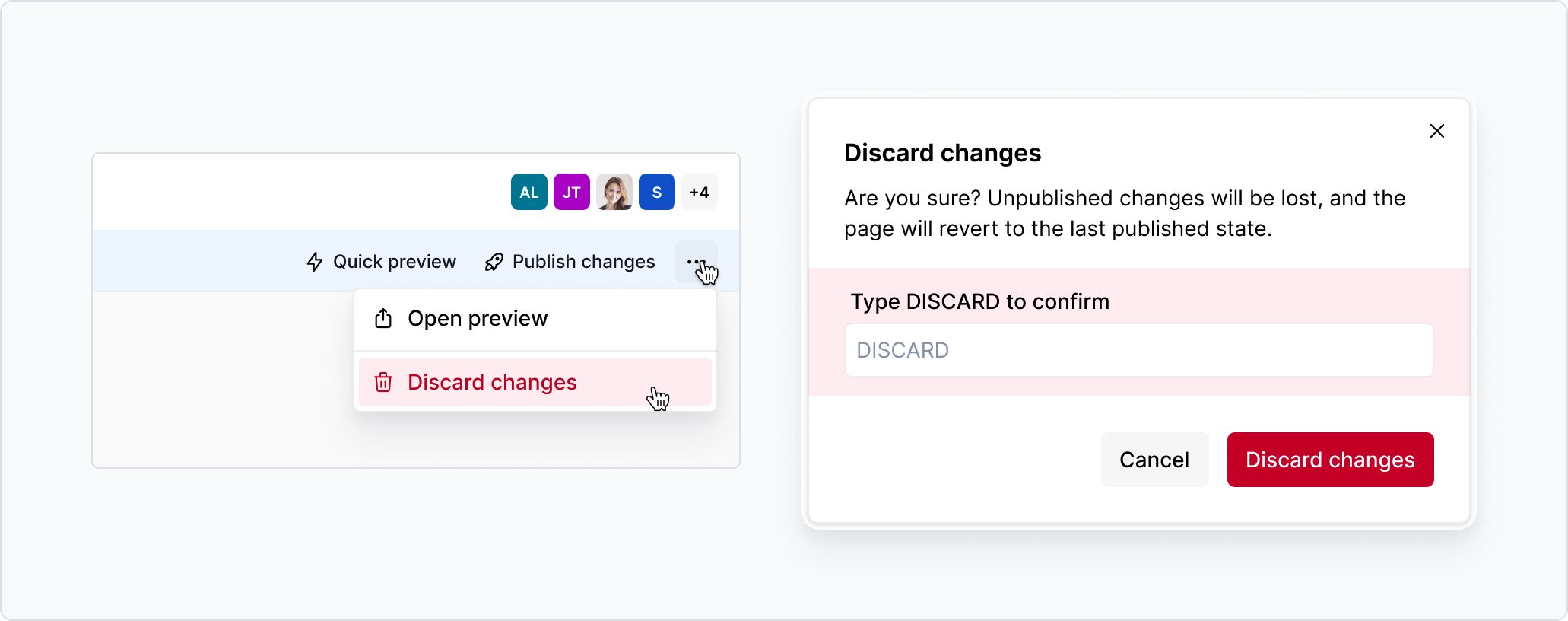 Dialog for discarding changes to a page