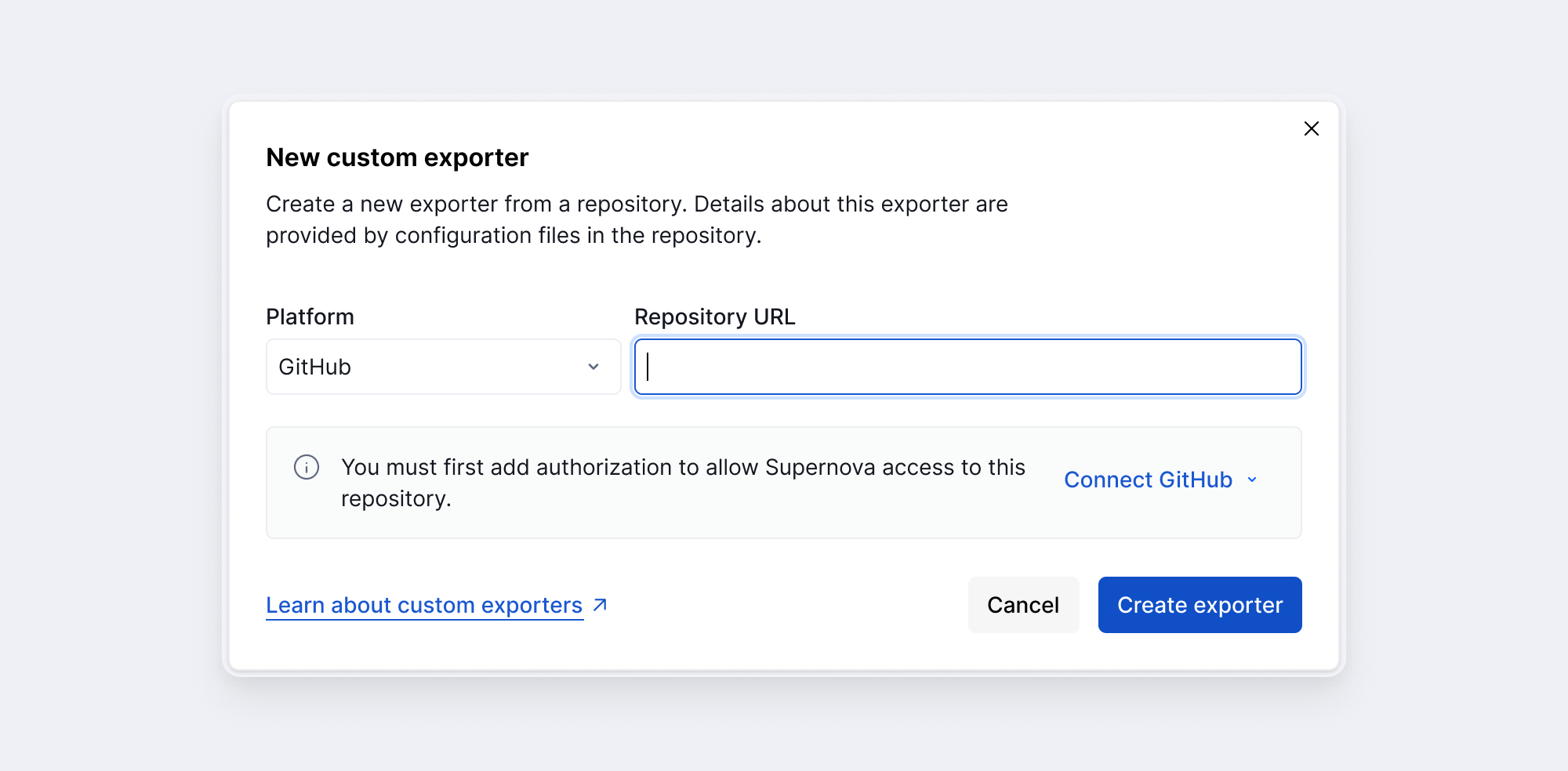 New custom exporter dialog