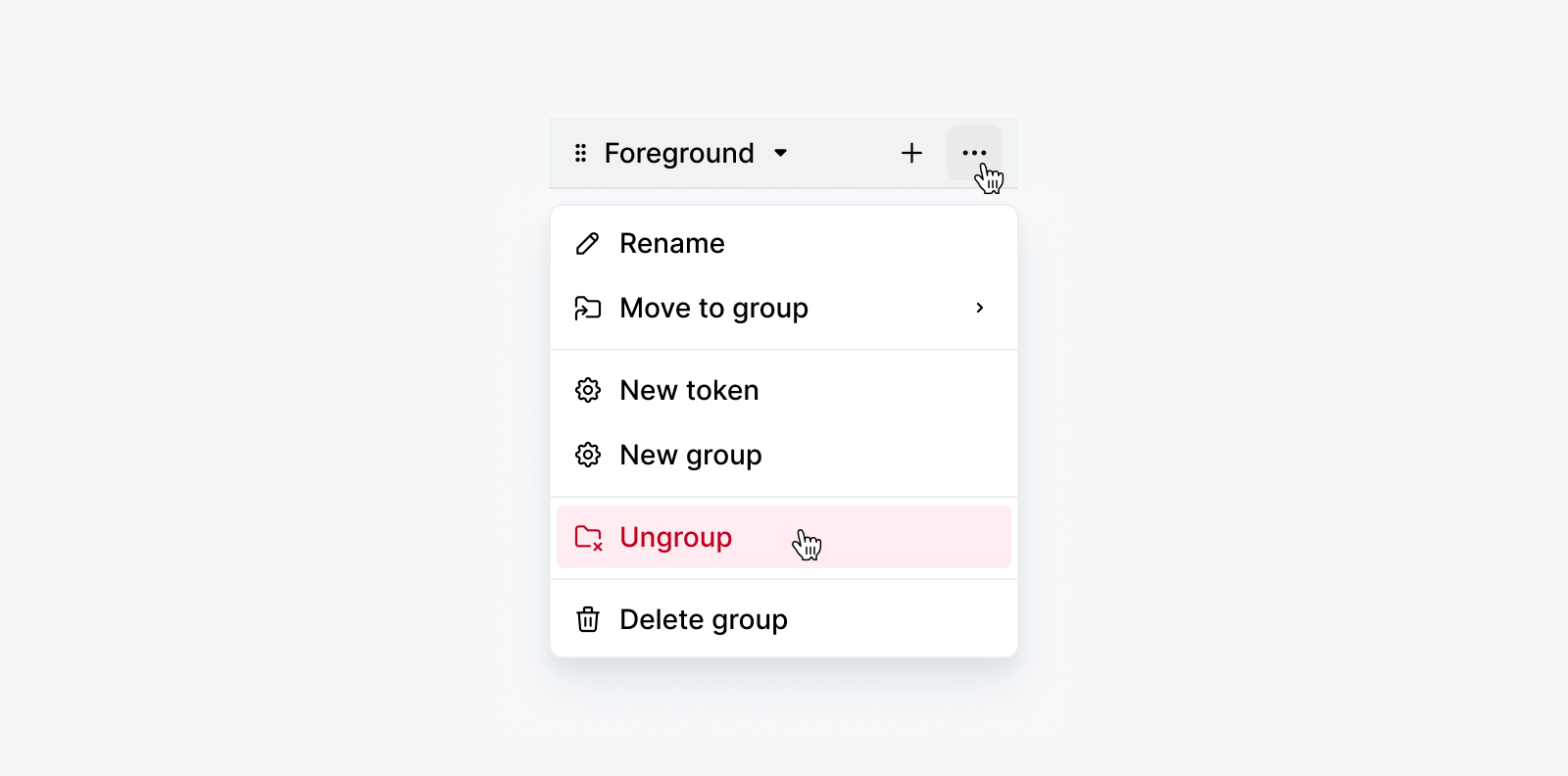 Token groups: Context menu