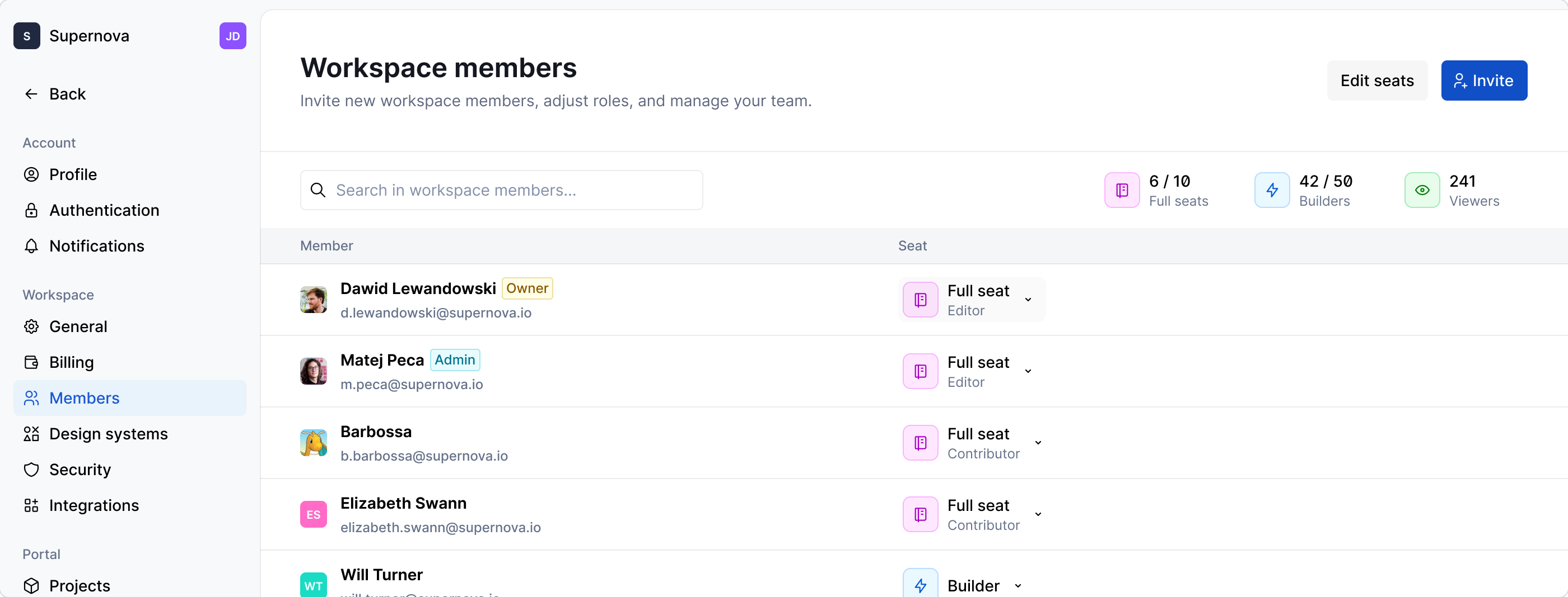 Edit seats is also possible from the Workspace members page in settings.