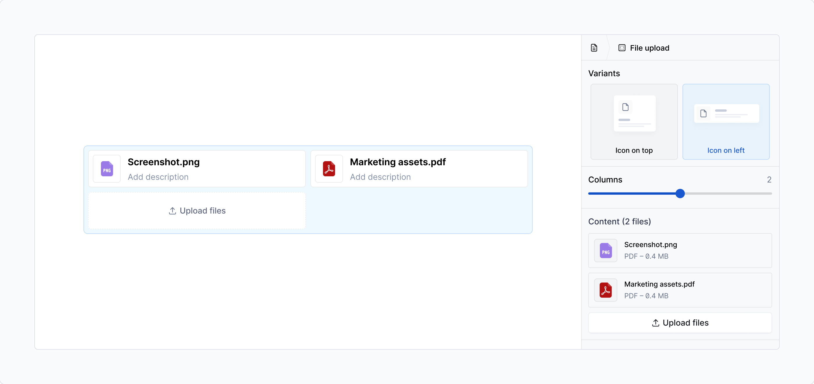 File upload / variants