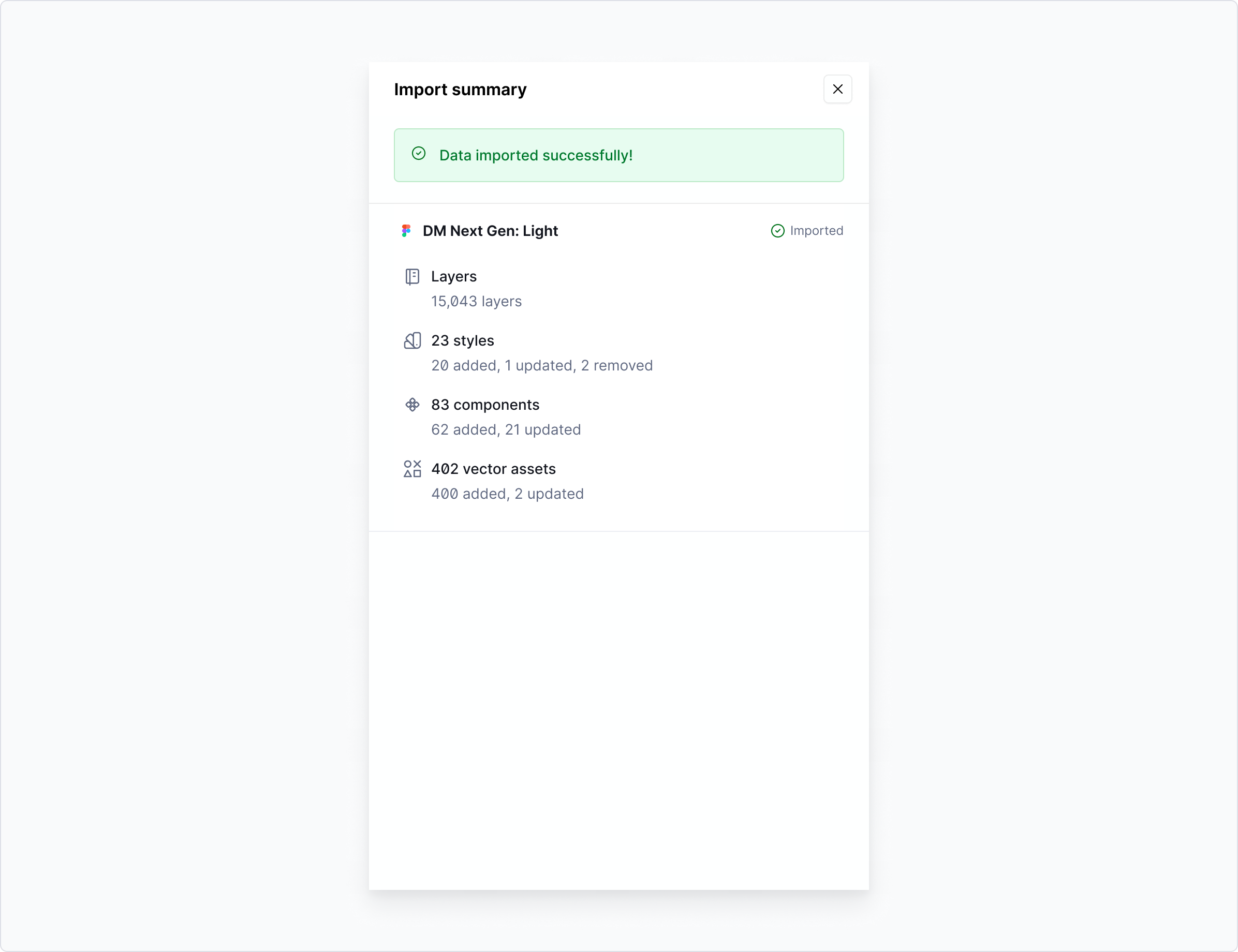 Figma components import summary