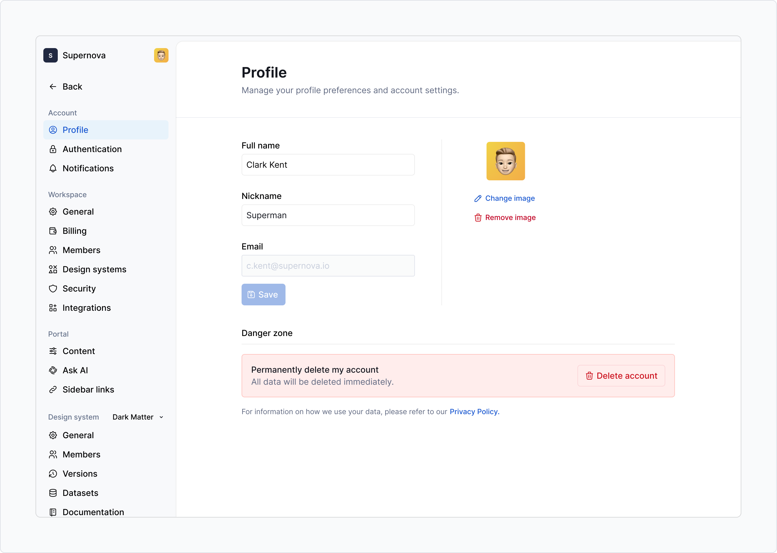 Account settings / Profile
