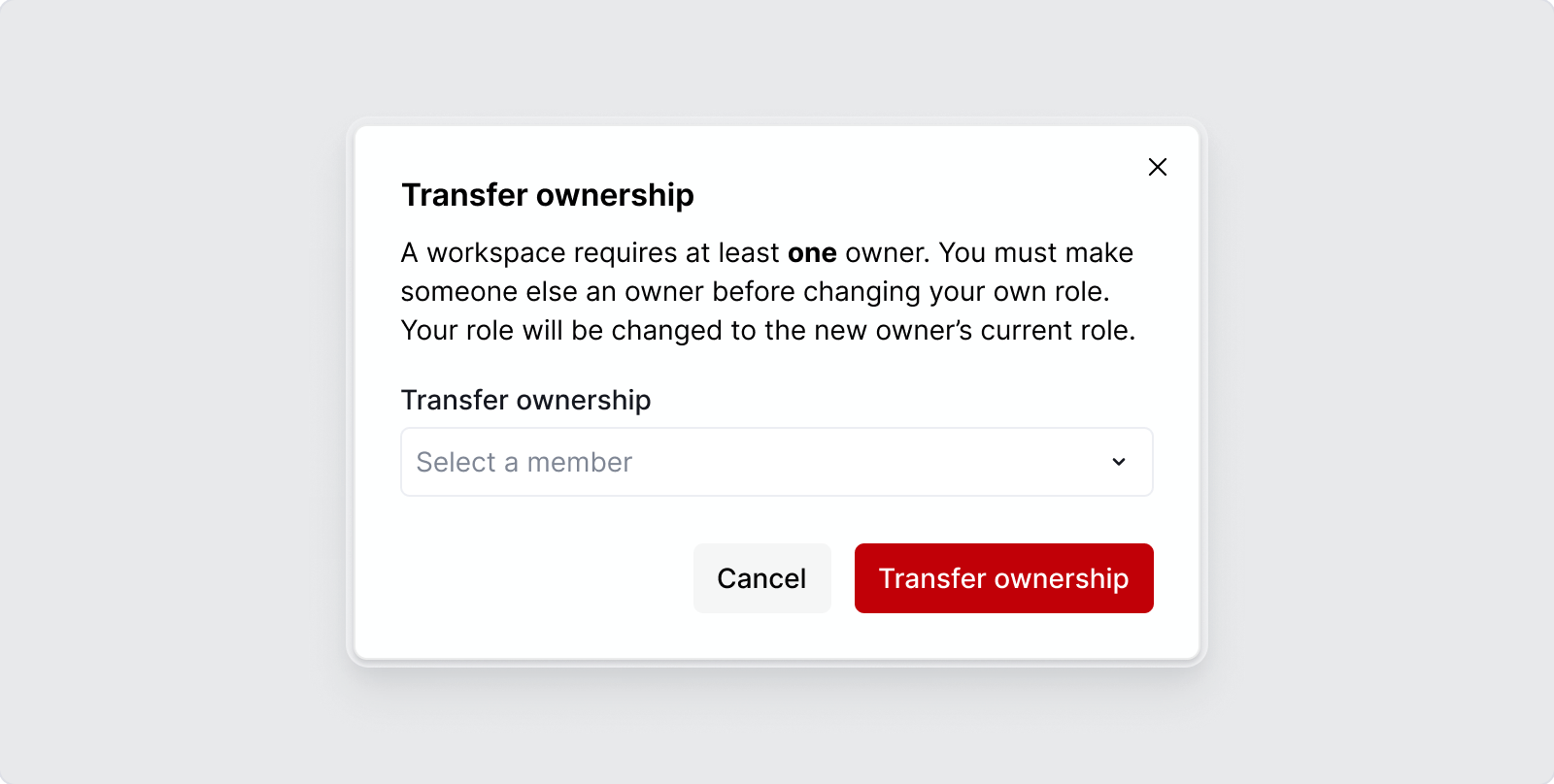Team Settings / Choose new owner