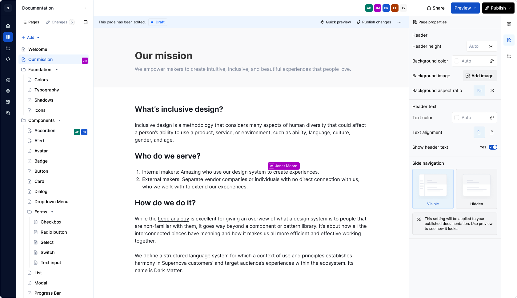 Example of what an edited page looks like when it becomes a draft