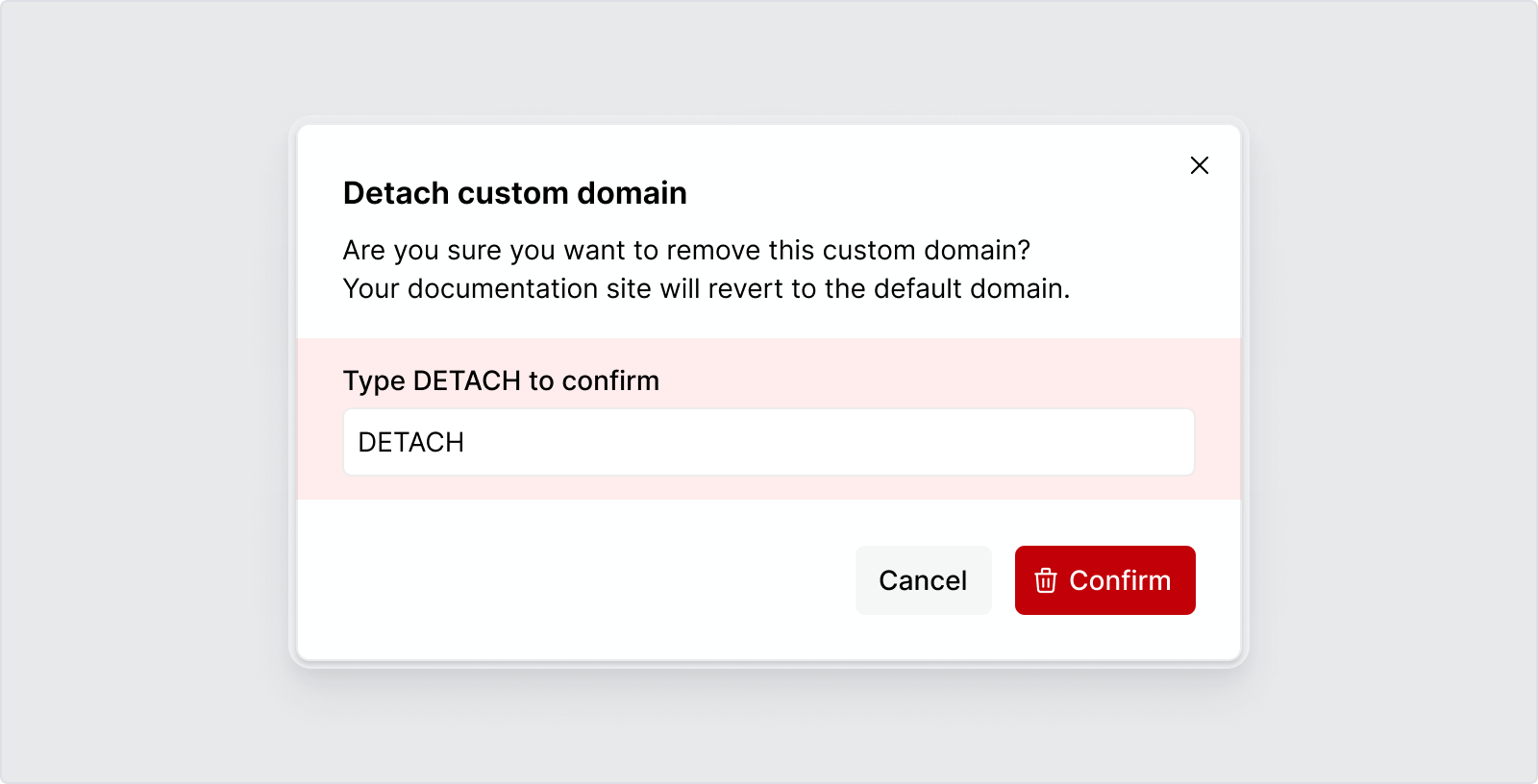 Detaching a custom domain.