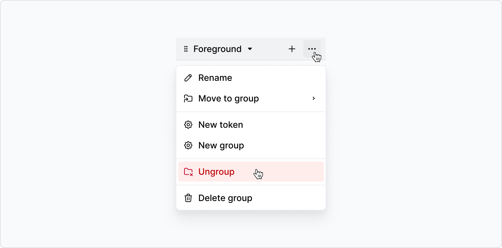 Token groups: Context menu