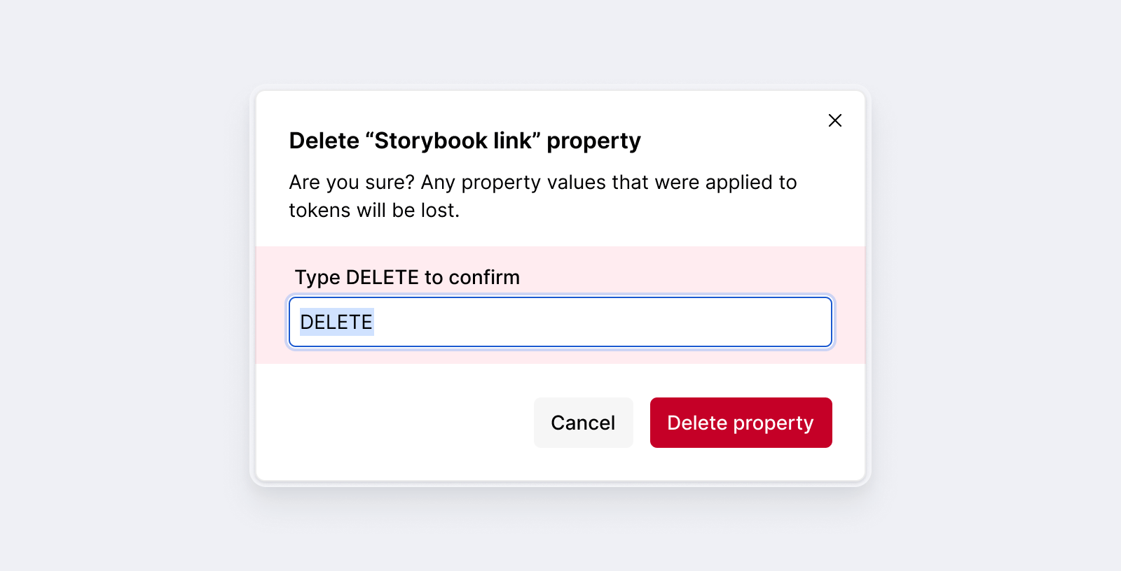 Custom properties: Delete custom property