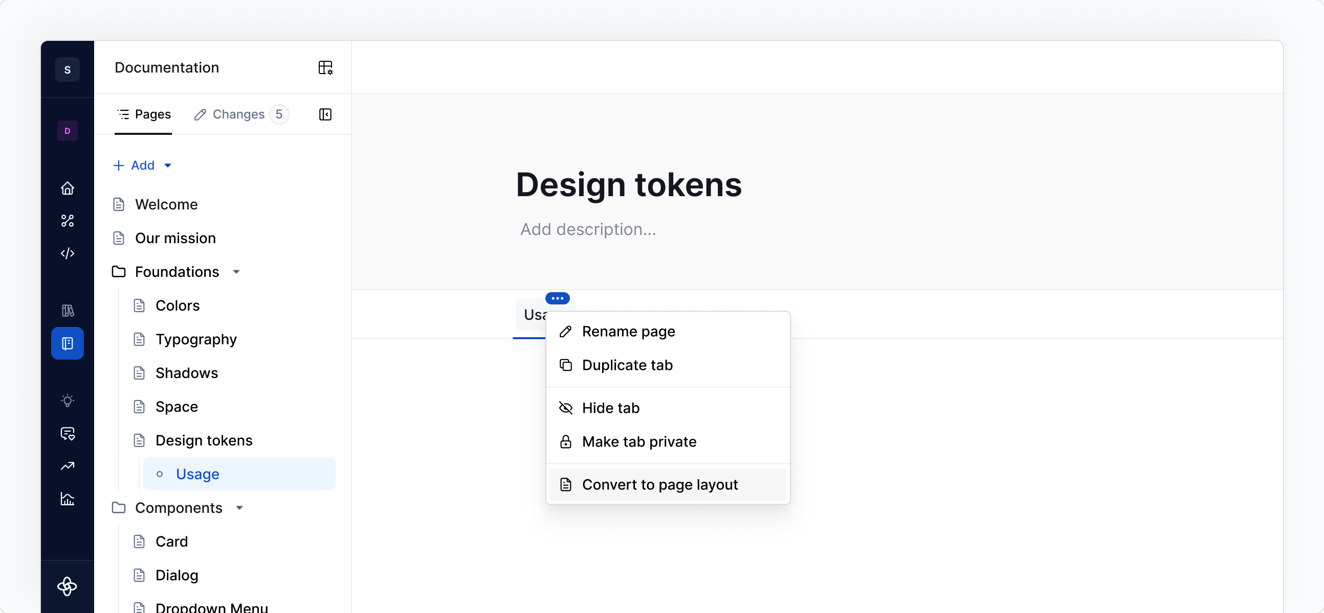 Tabbed pages / Convert to page layout
