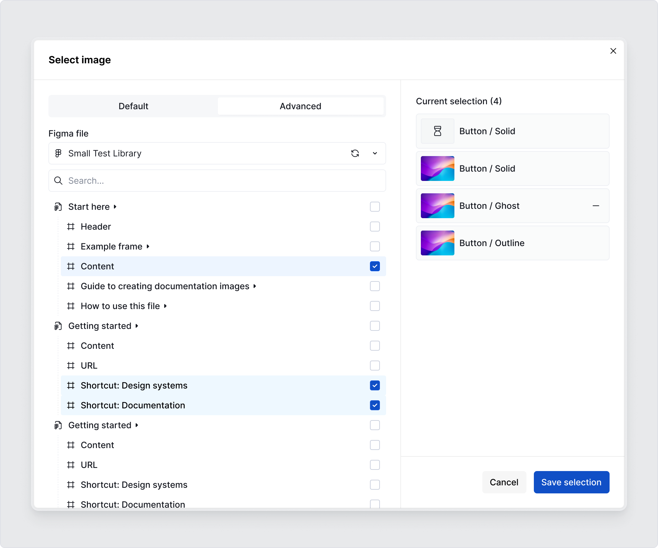 Adding a Figma frame by selection (Advanced)