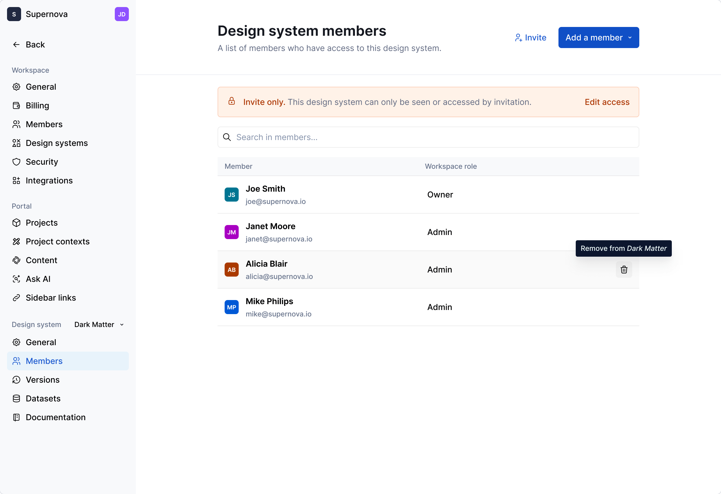 Viewing all design system members.