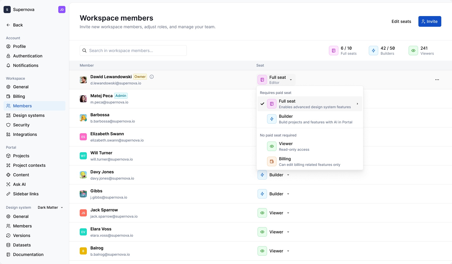 Team Settings / Workspace members