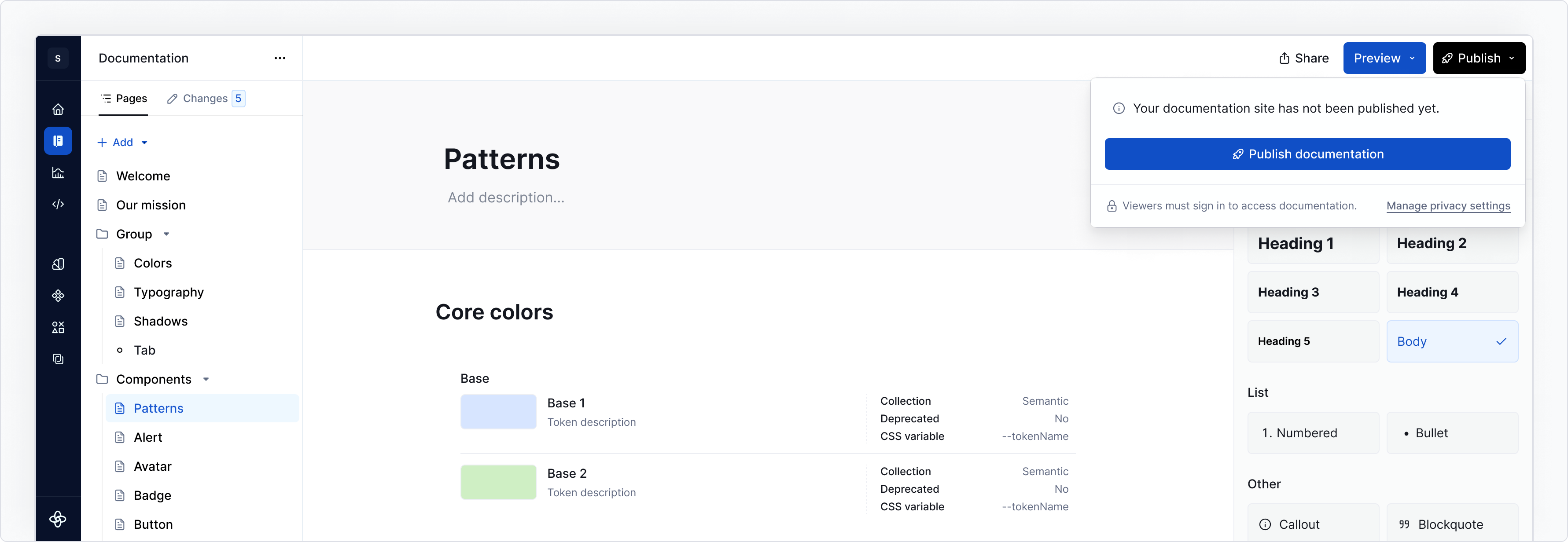 Published documentation