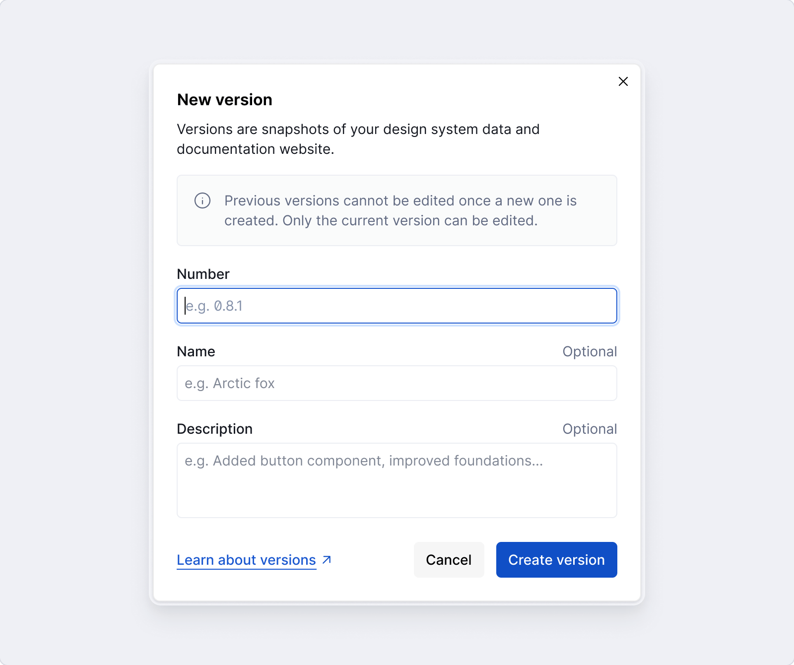 Create a new version of your design system.