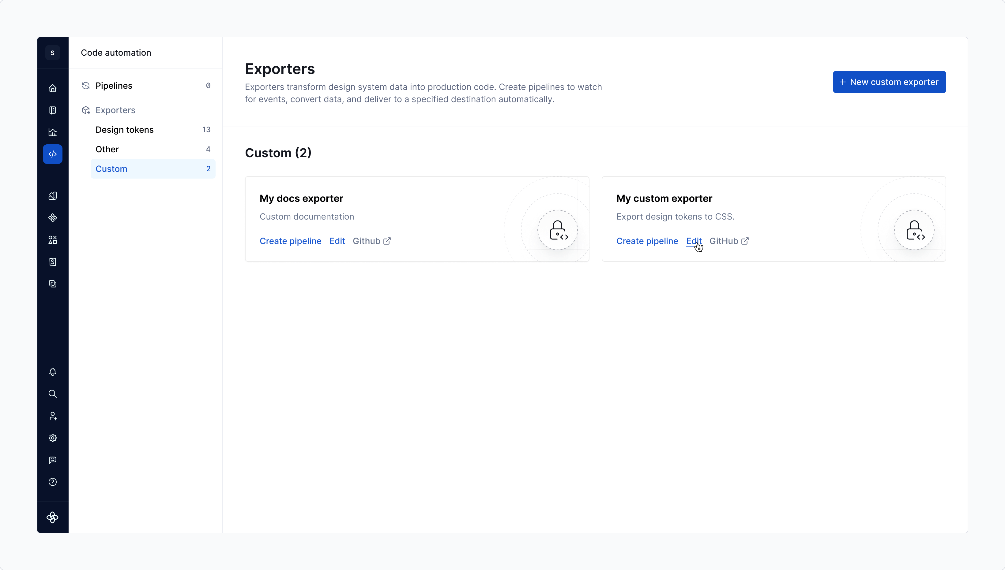 Custom exporters table
