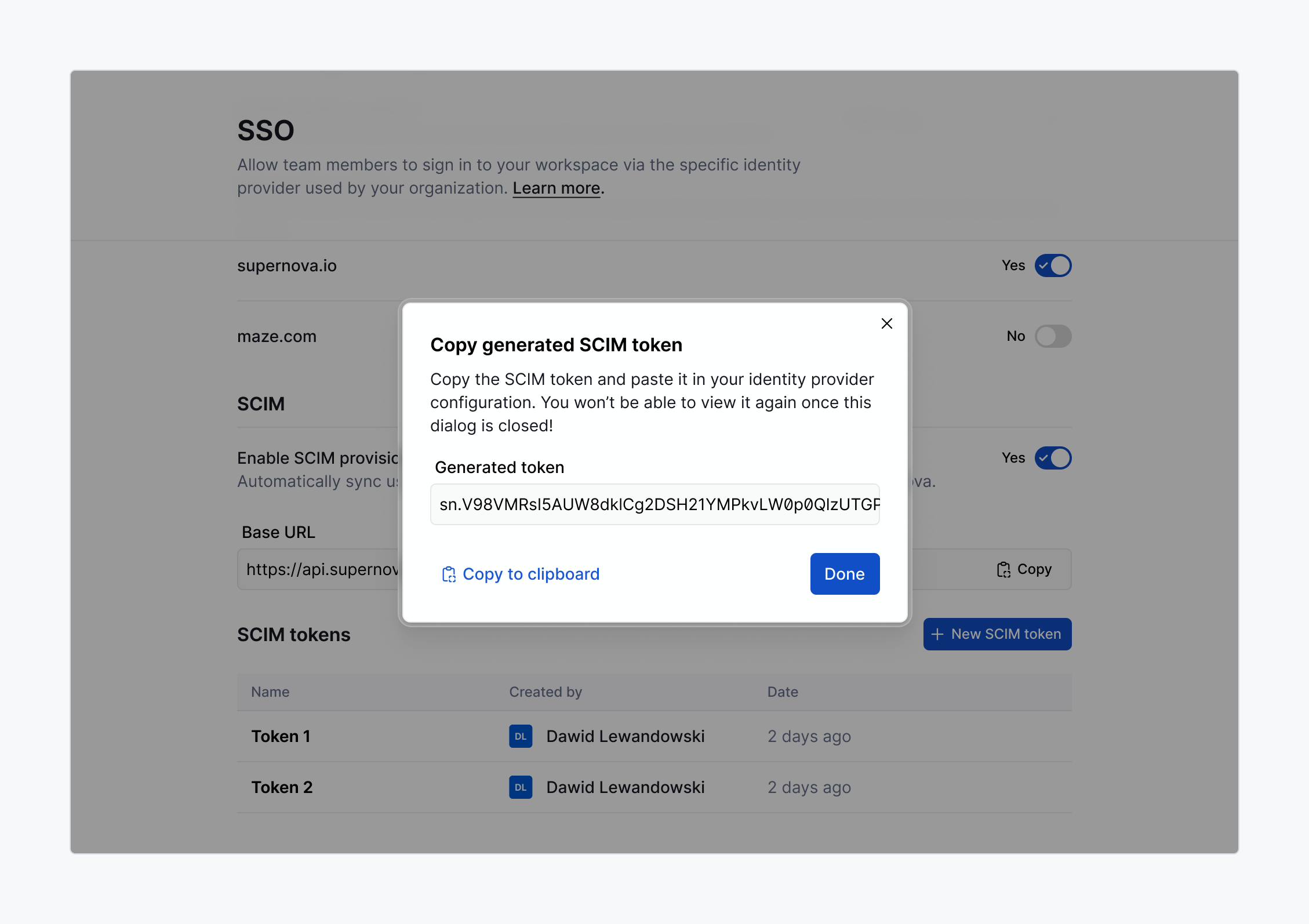 SCIM / Copy generated token