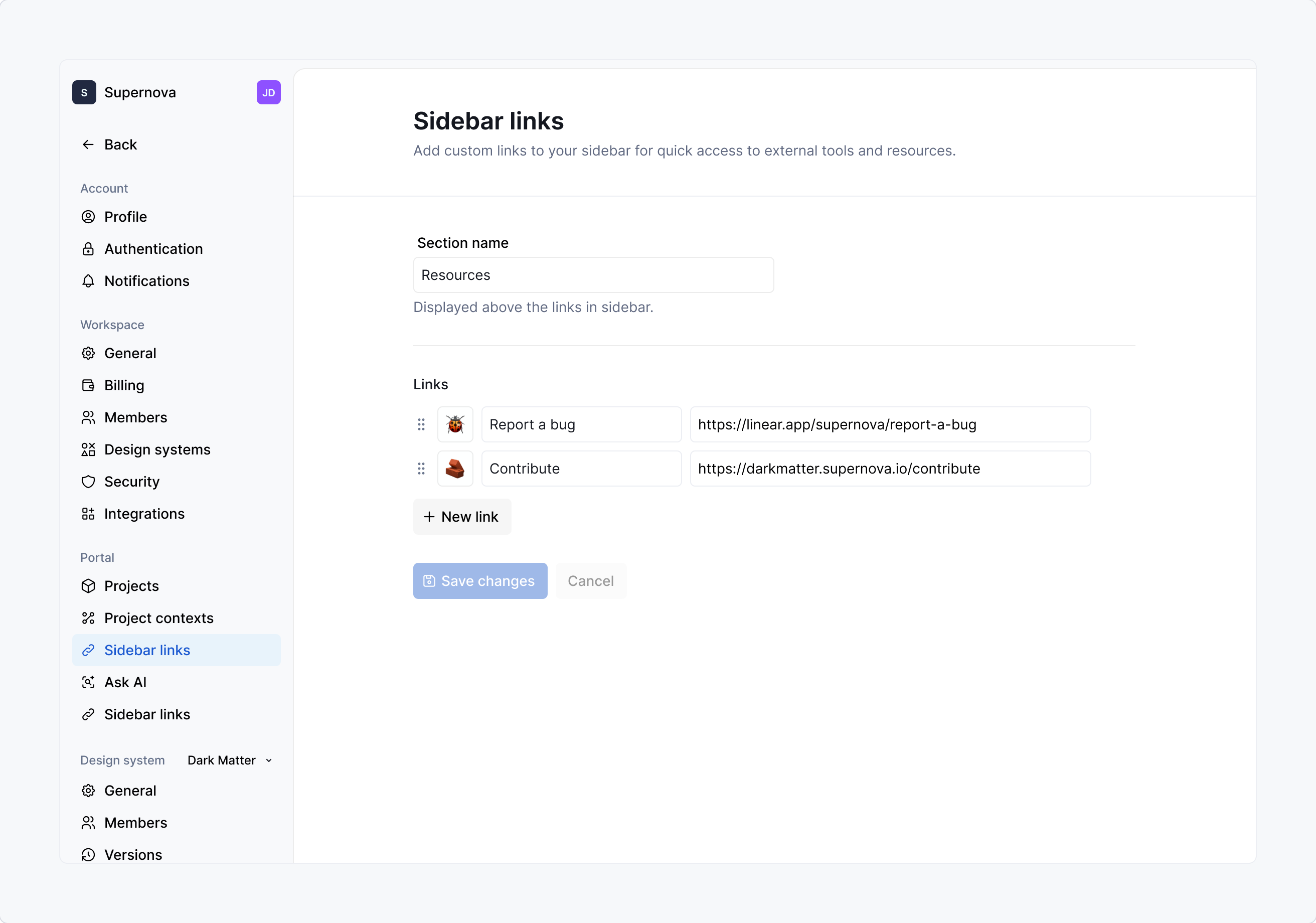 Sidebar links