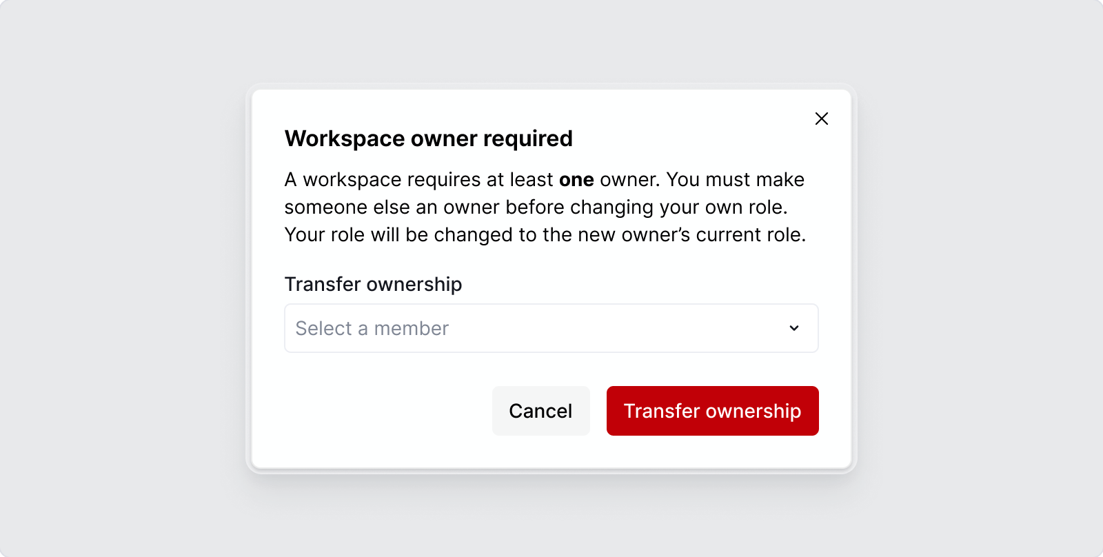 Team Settings / Choose new owner