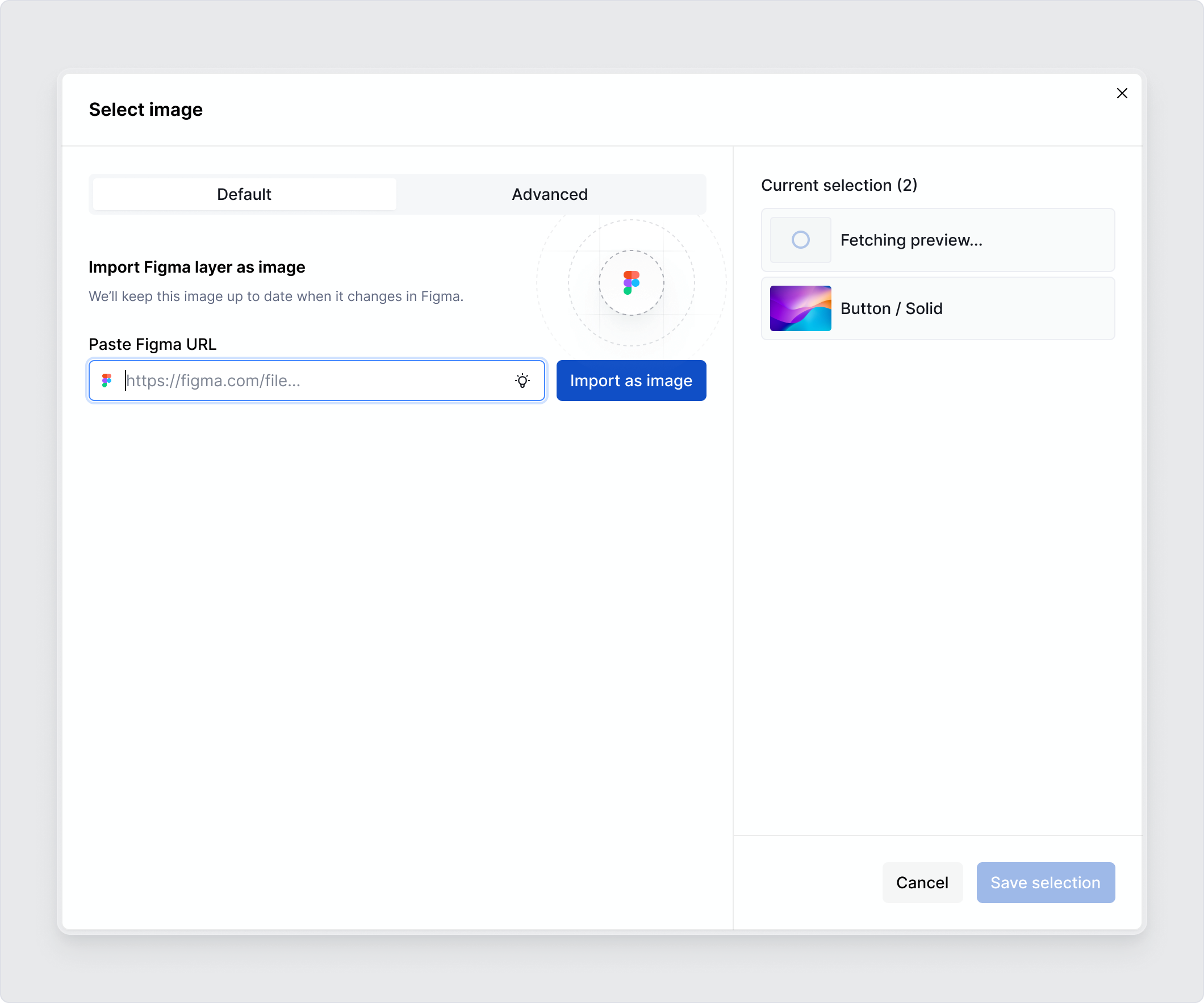 Adding a Figma frame by URL (Default)