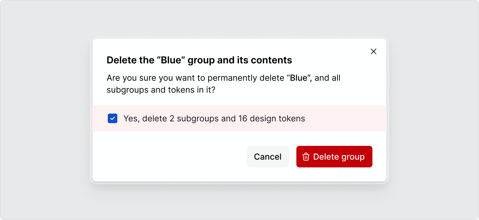 Token groups: Delete group