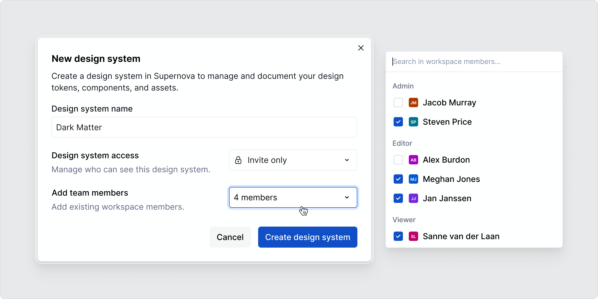Adding team members to a new design system.