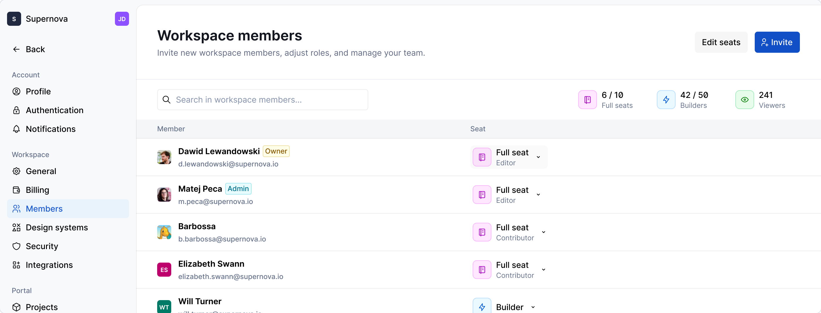 Edit seats is also possible from the Workspace members page in settings.