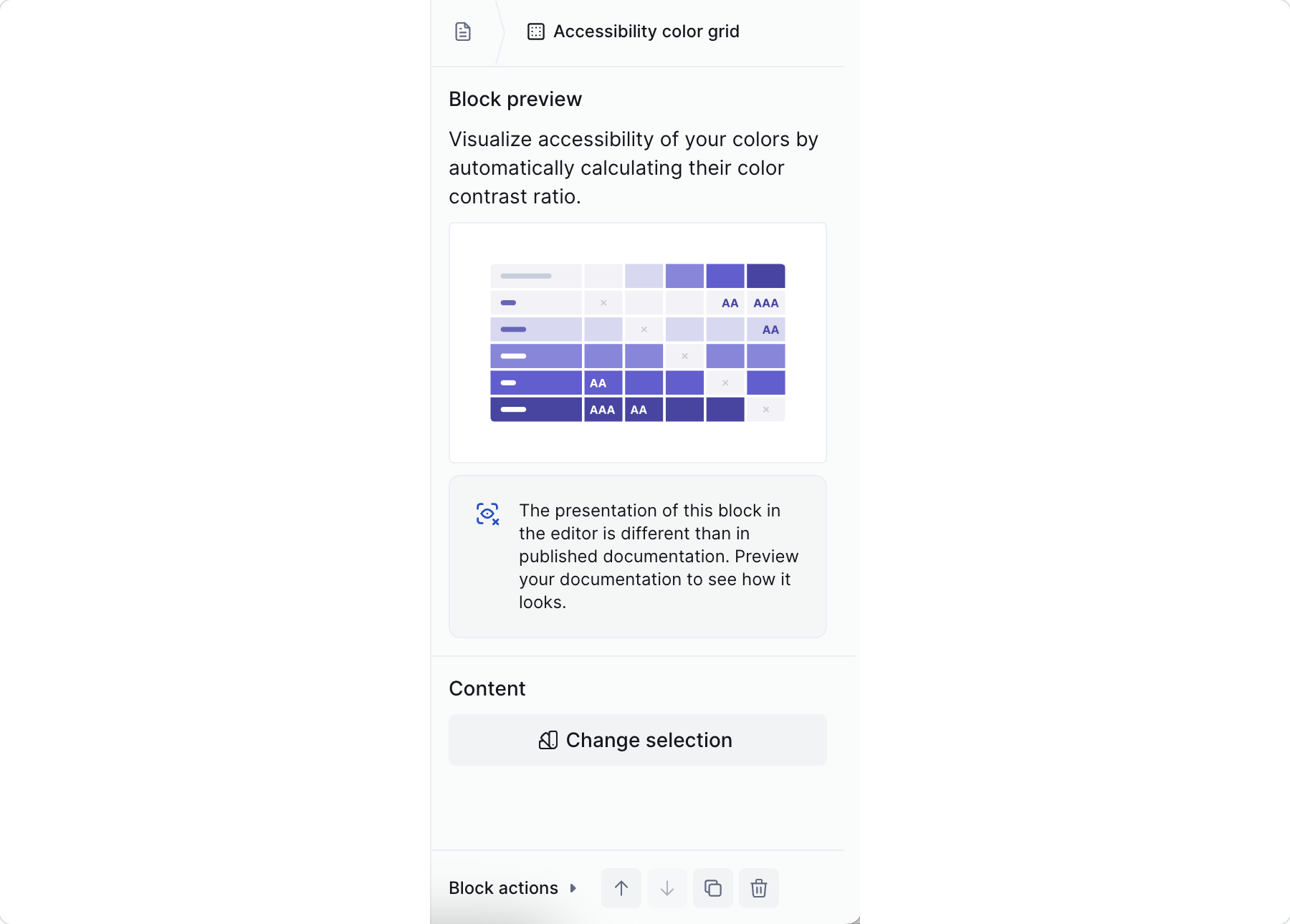 Accessibility color grid - property panel